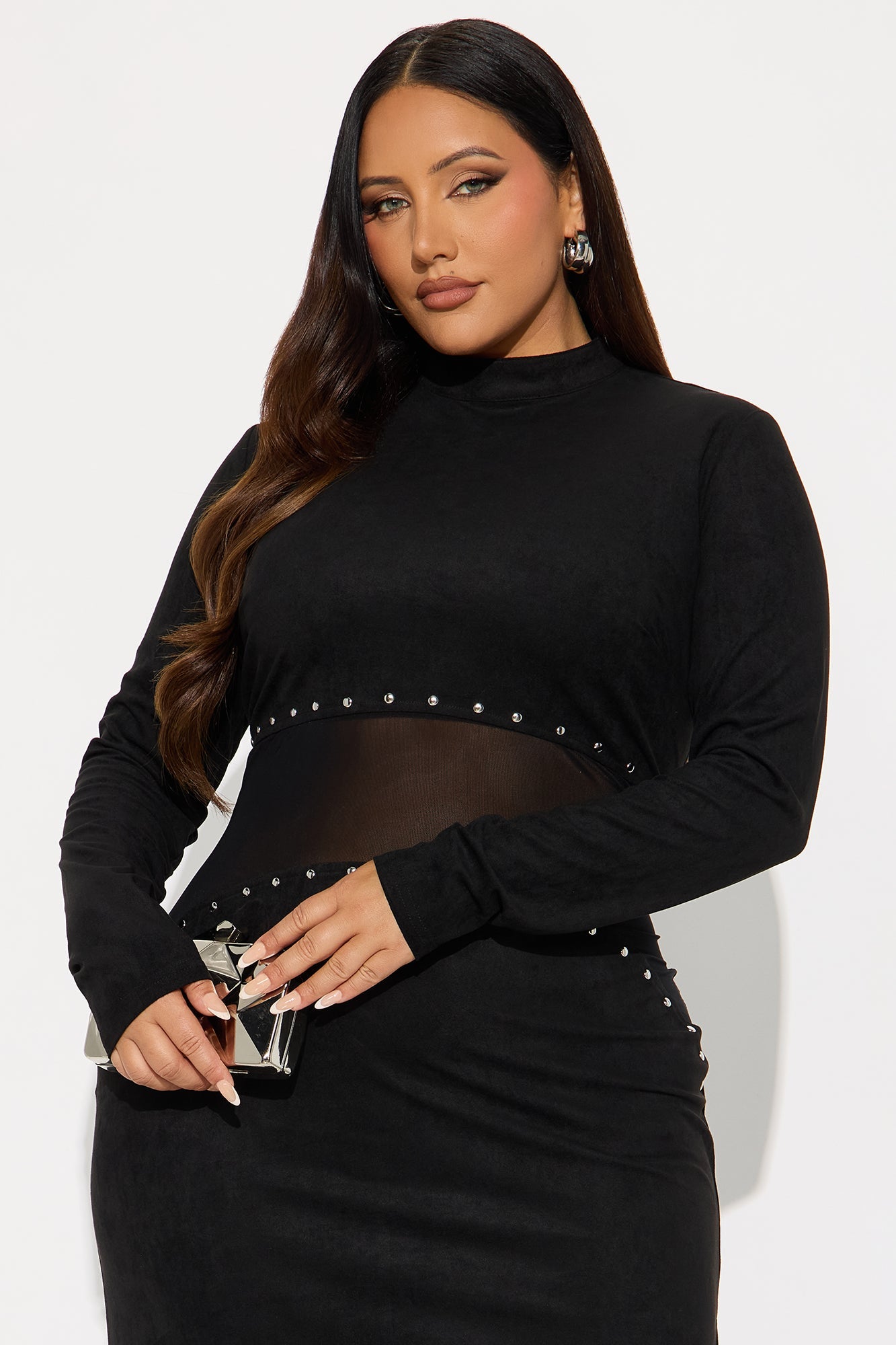 Trixie Studded Suede Maxi Dress - Black