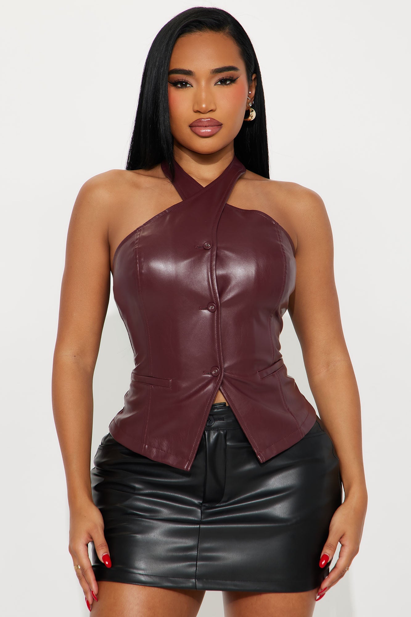 Classic Cutie Faux Leather Vest - Burgundy