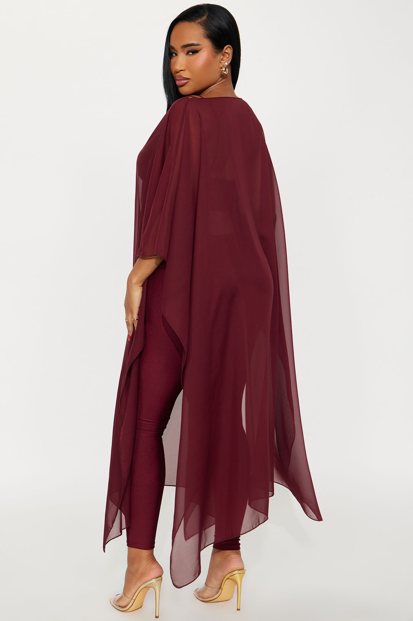 Just A Glimpse Draped 3 Piece Pant Set - Burgundy