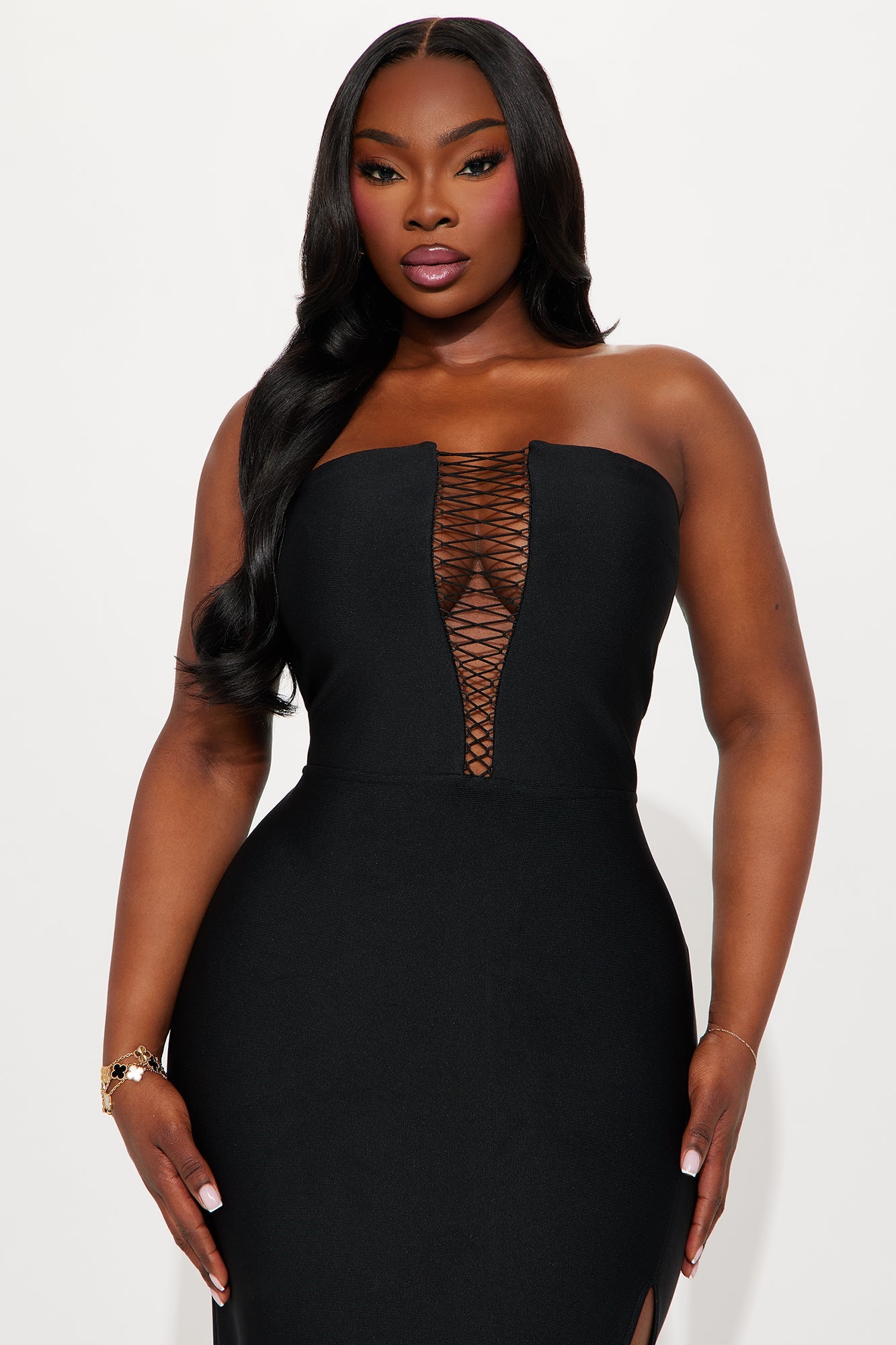Stevie Lace Up Bandage Maxi Dress - Black