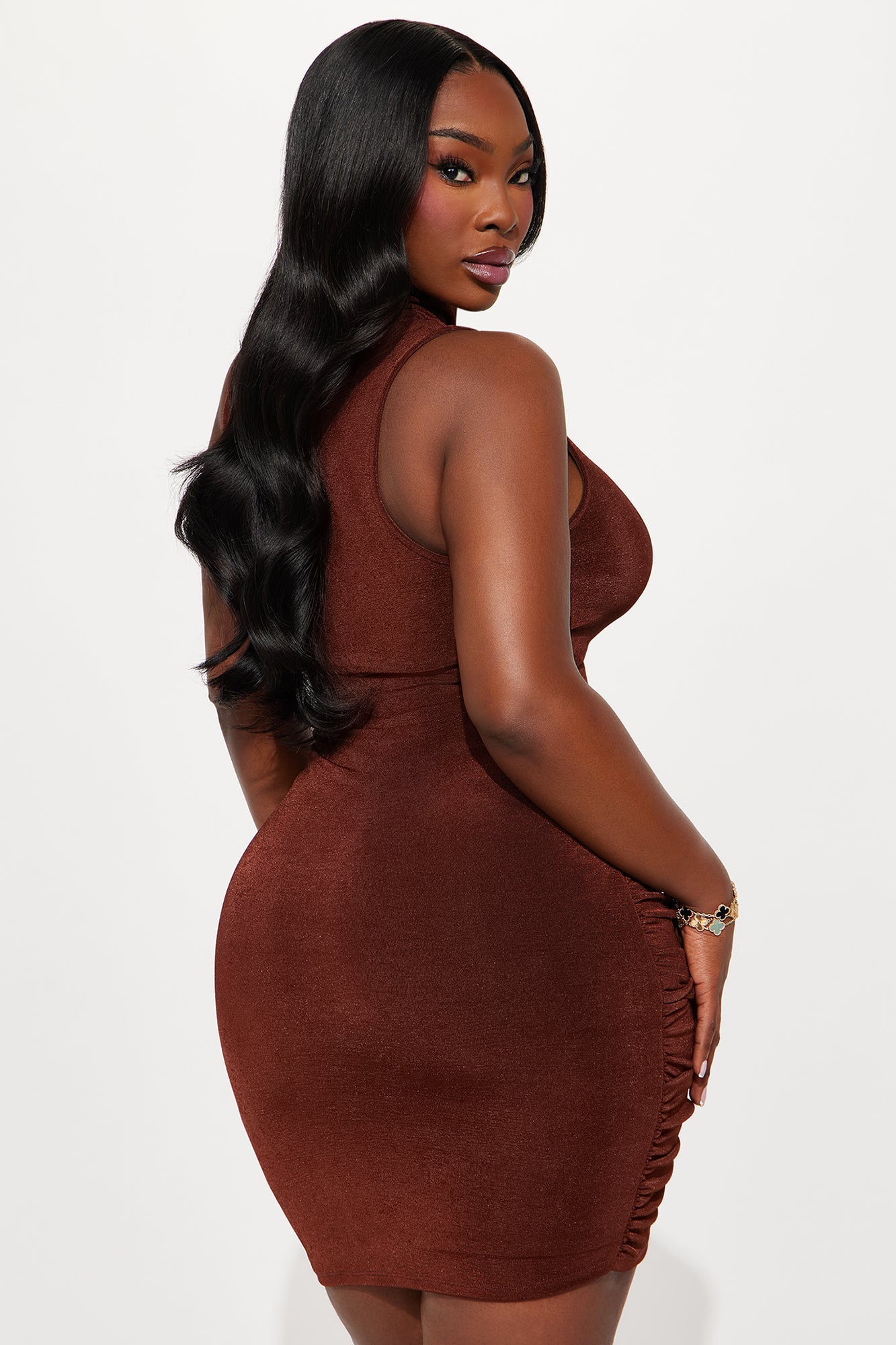 Full Spiral Slinky Mini Dress - Chocolate