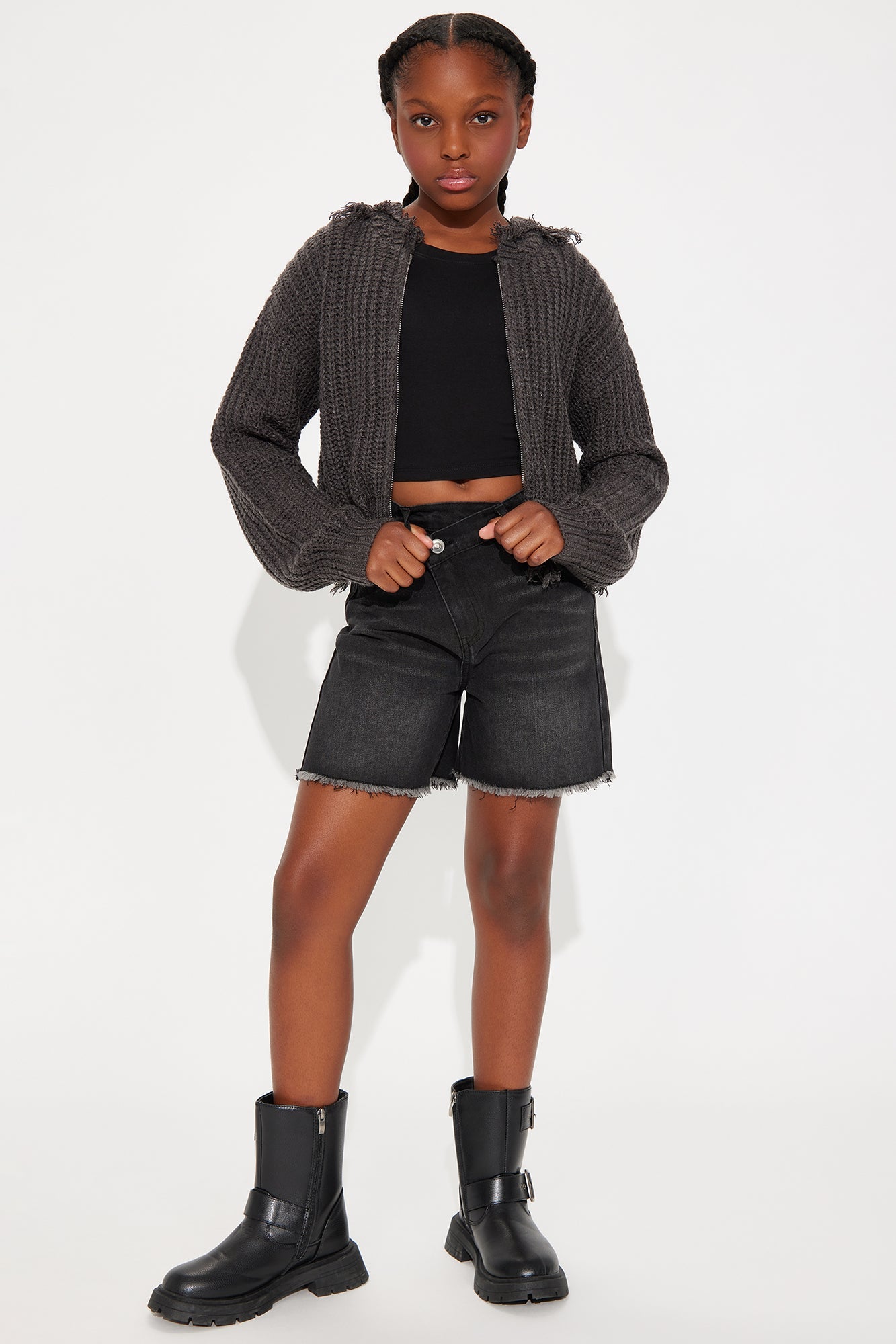 Mini Emery Distressed Cardigan Sweater II - Charcoal