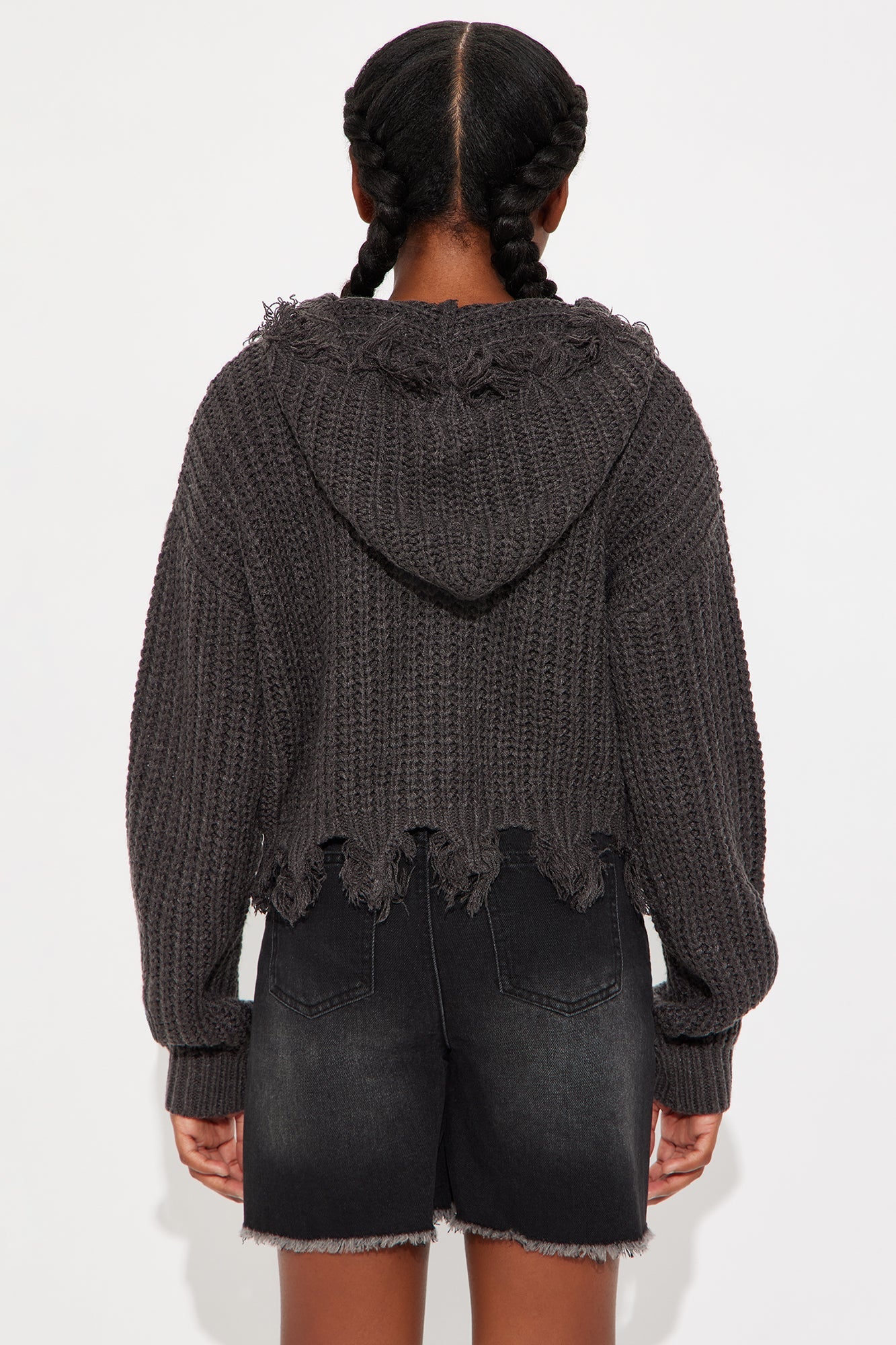Mini Emery Distressed Cardigan Sweater II - Charcoal