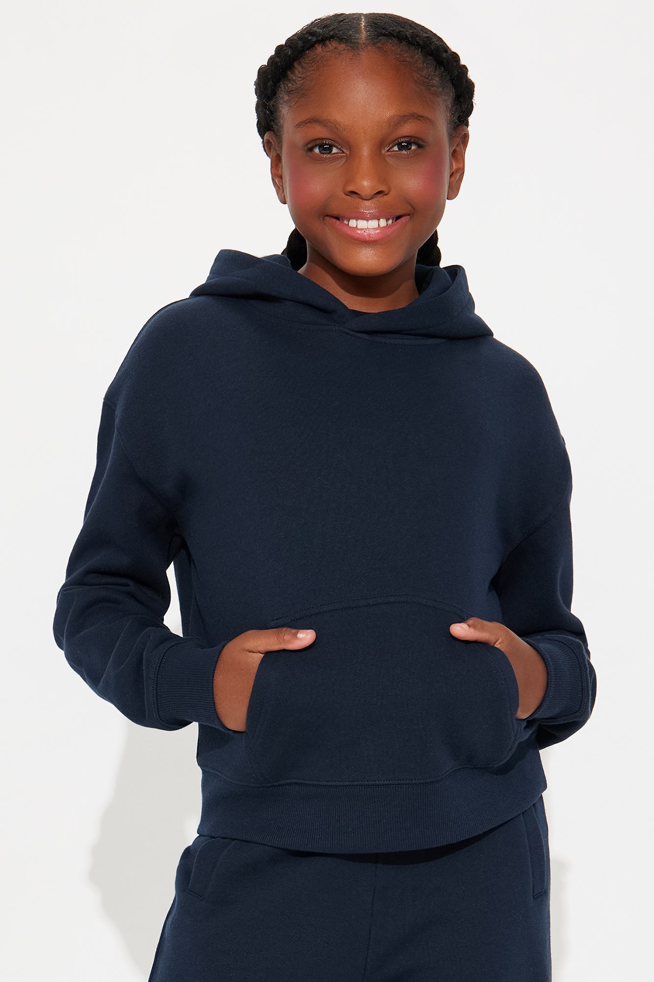 Mini Relaxed Vibe Solid Hoodie And Jogger Pant Set - Navy