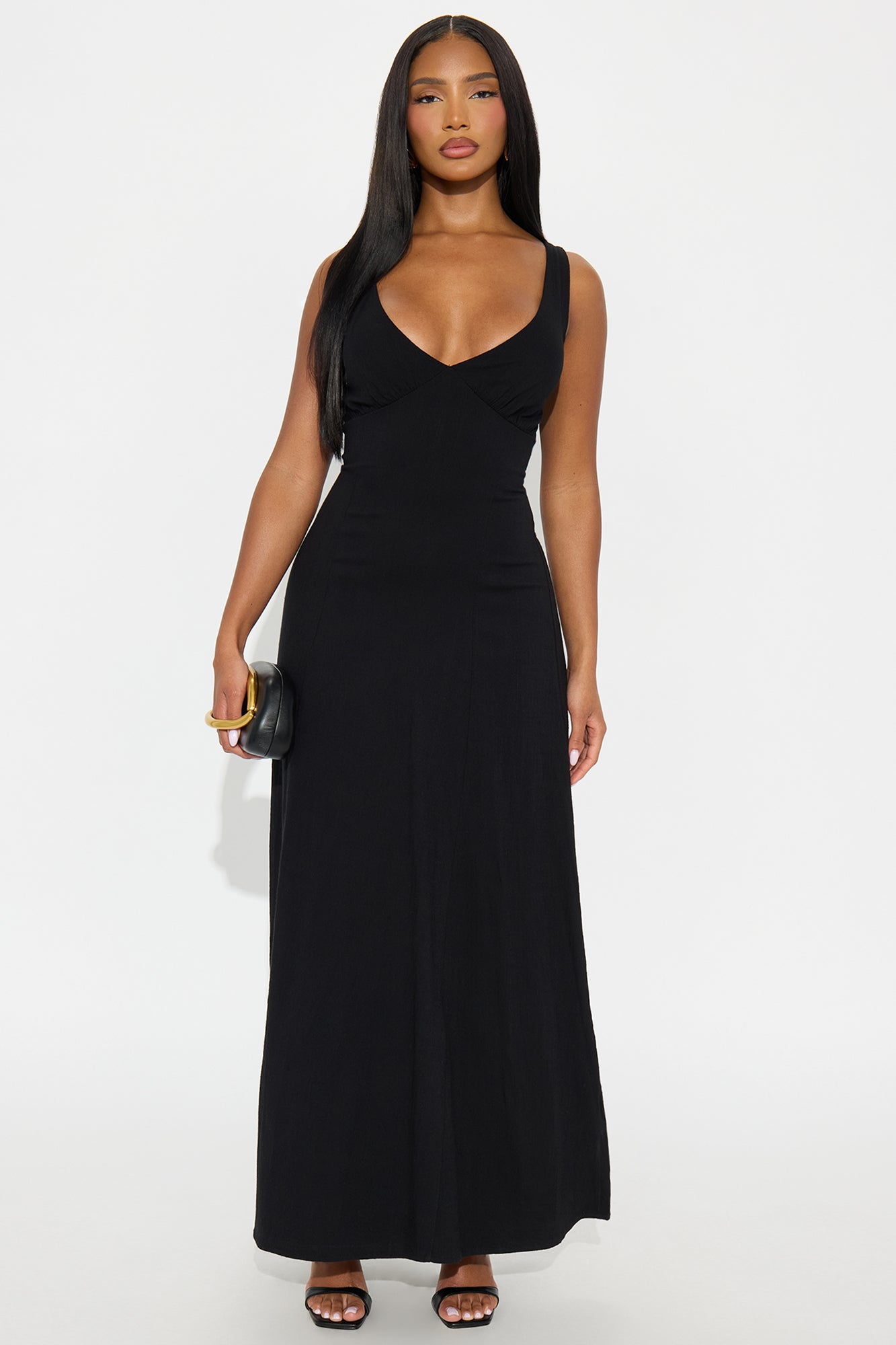 Daniella Stretch Linen Maxi Dress - Black