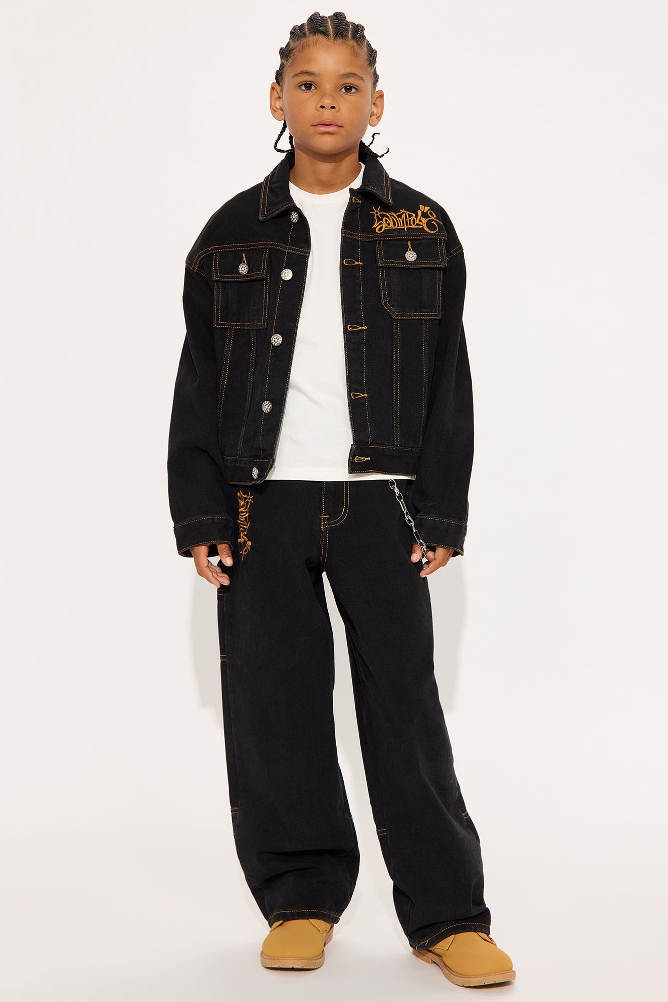 Mini Southpole Contrast Stitch Trucker Jacket - Black