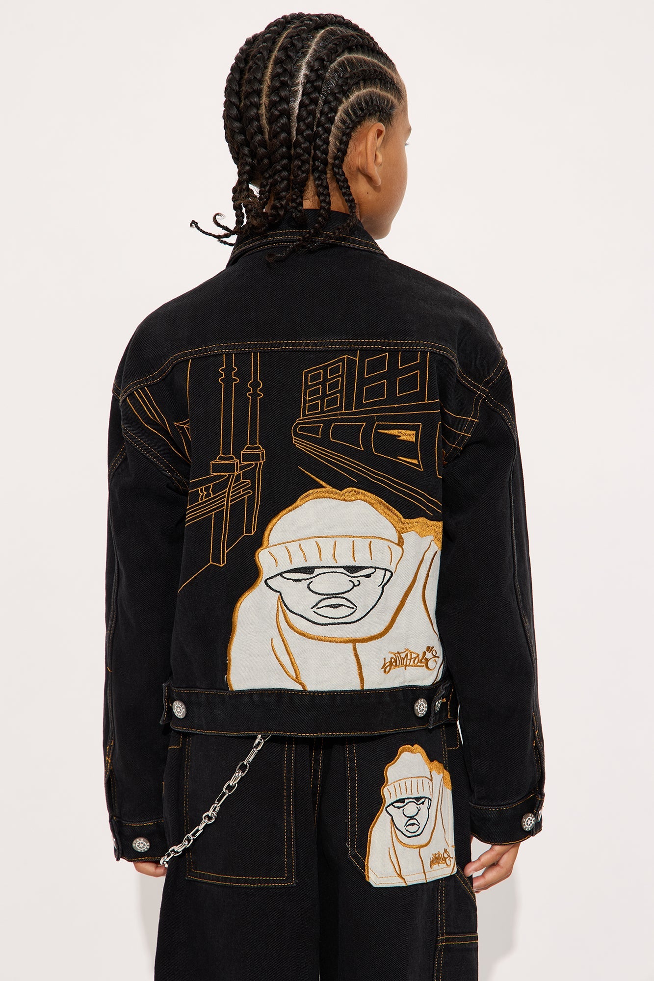 Mini Southpole Contrast Stitch Trucker Jacket - Black