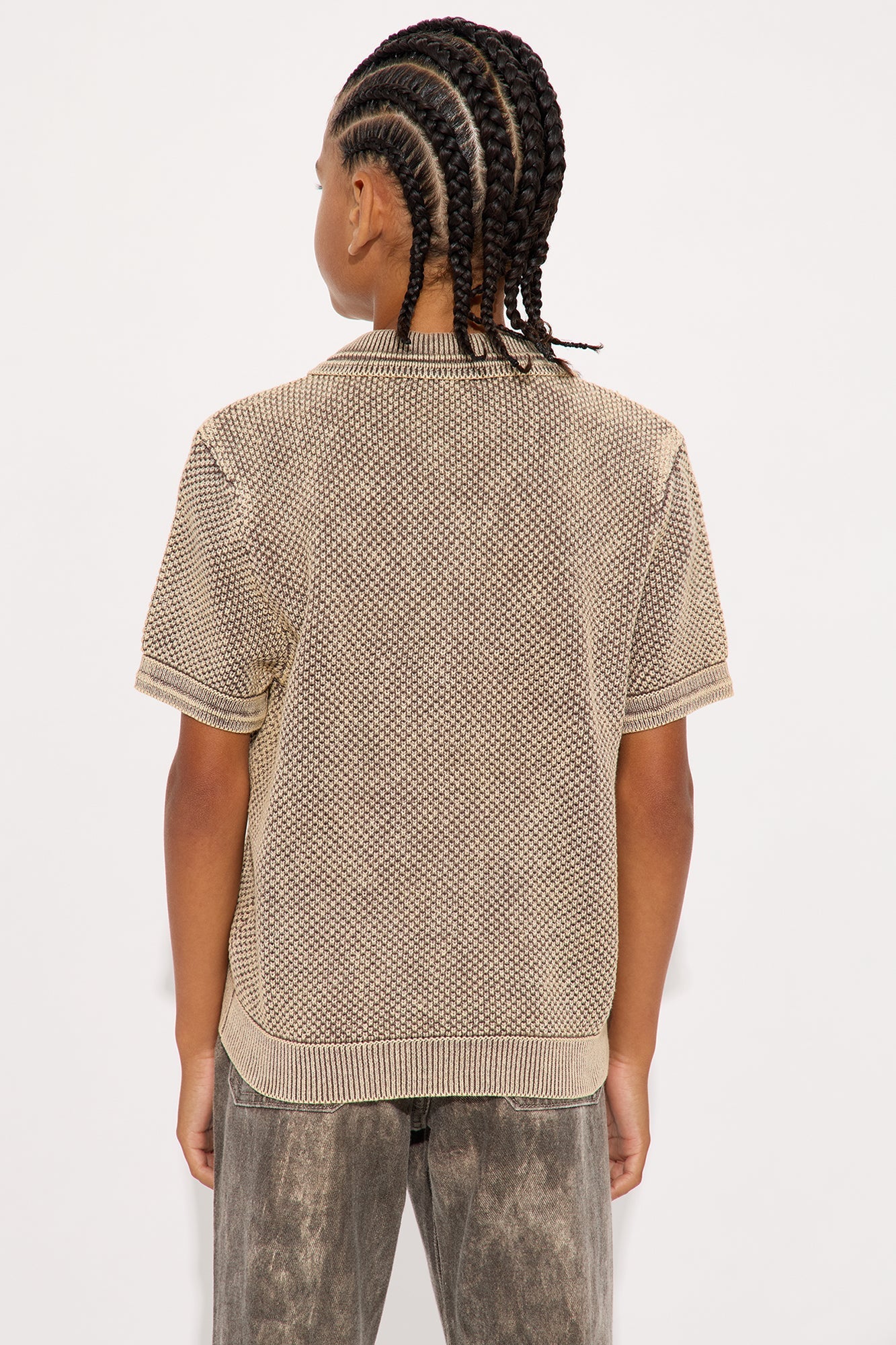 Mini Washed Short Sleeve Button Up - Brown/combo