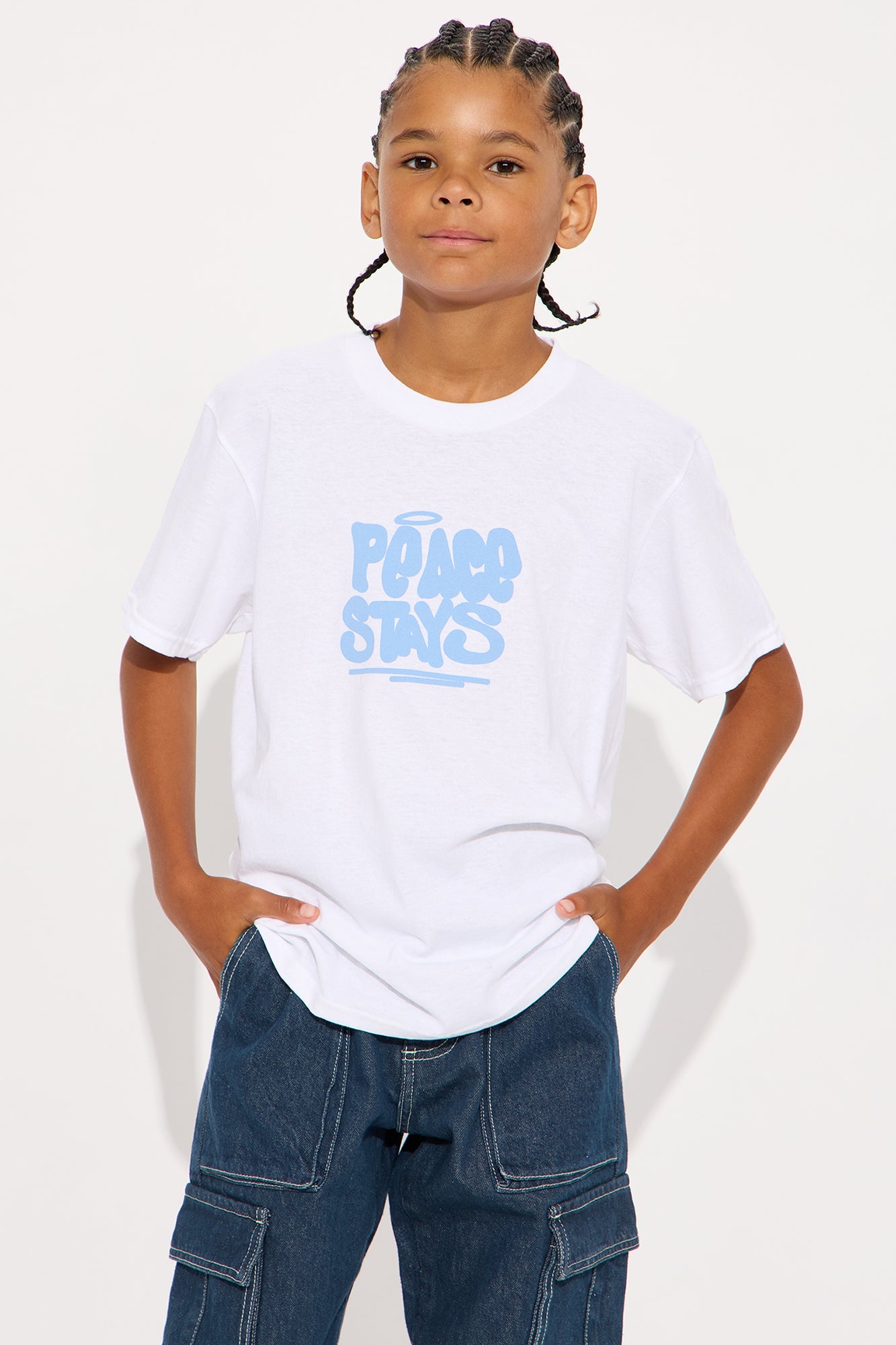 Mini Peace Stays Oversized Short Sleeve Tee - White