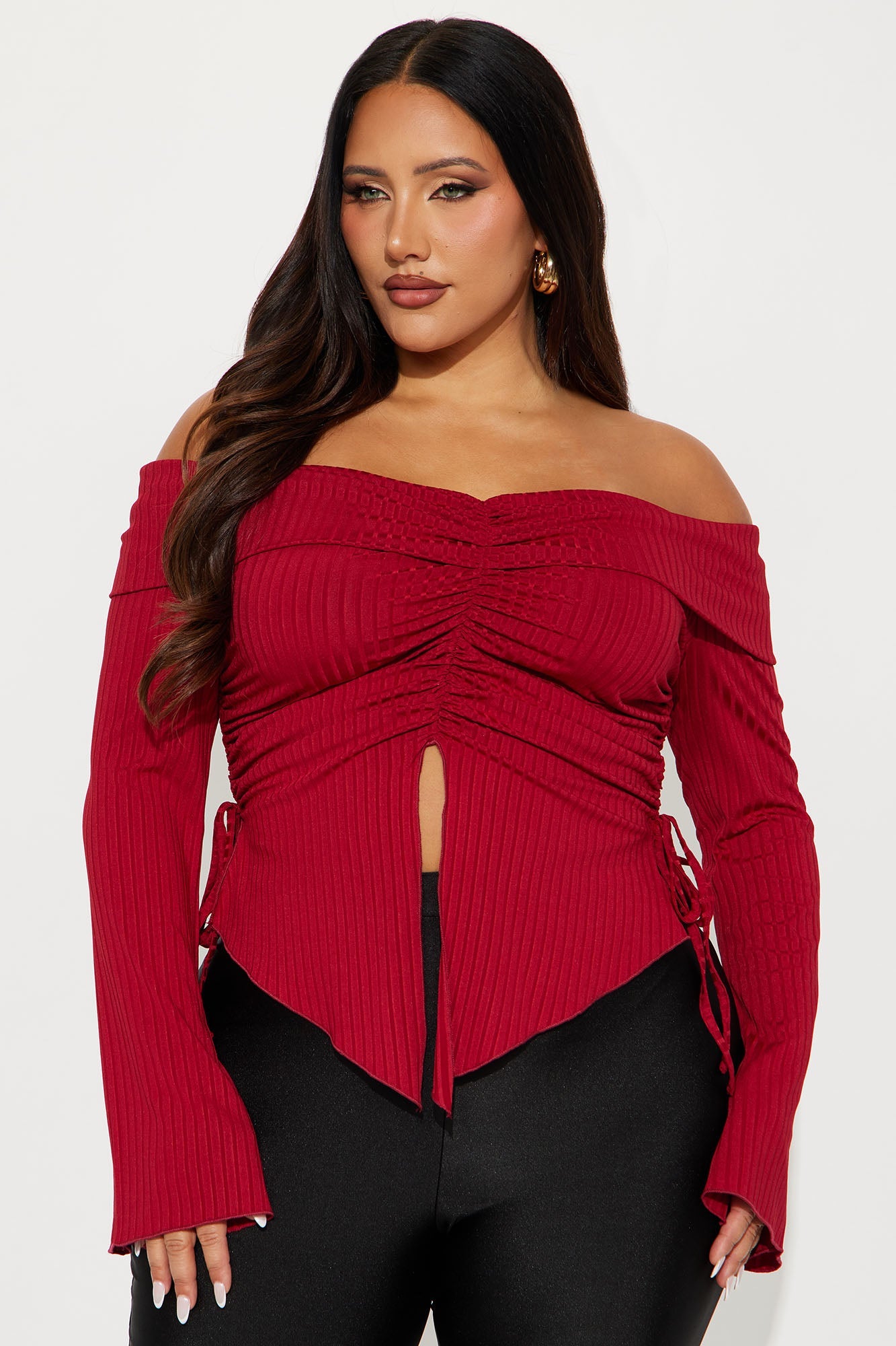 Luna Off Shoulder Top - DarkRed