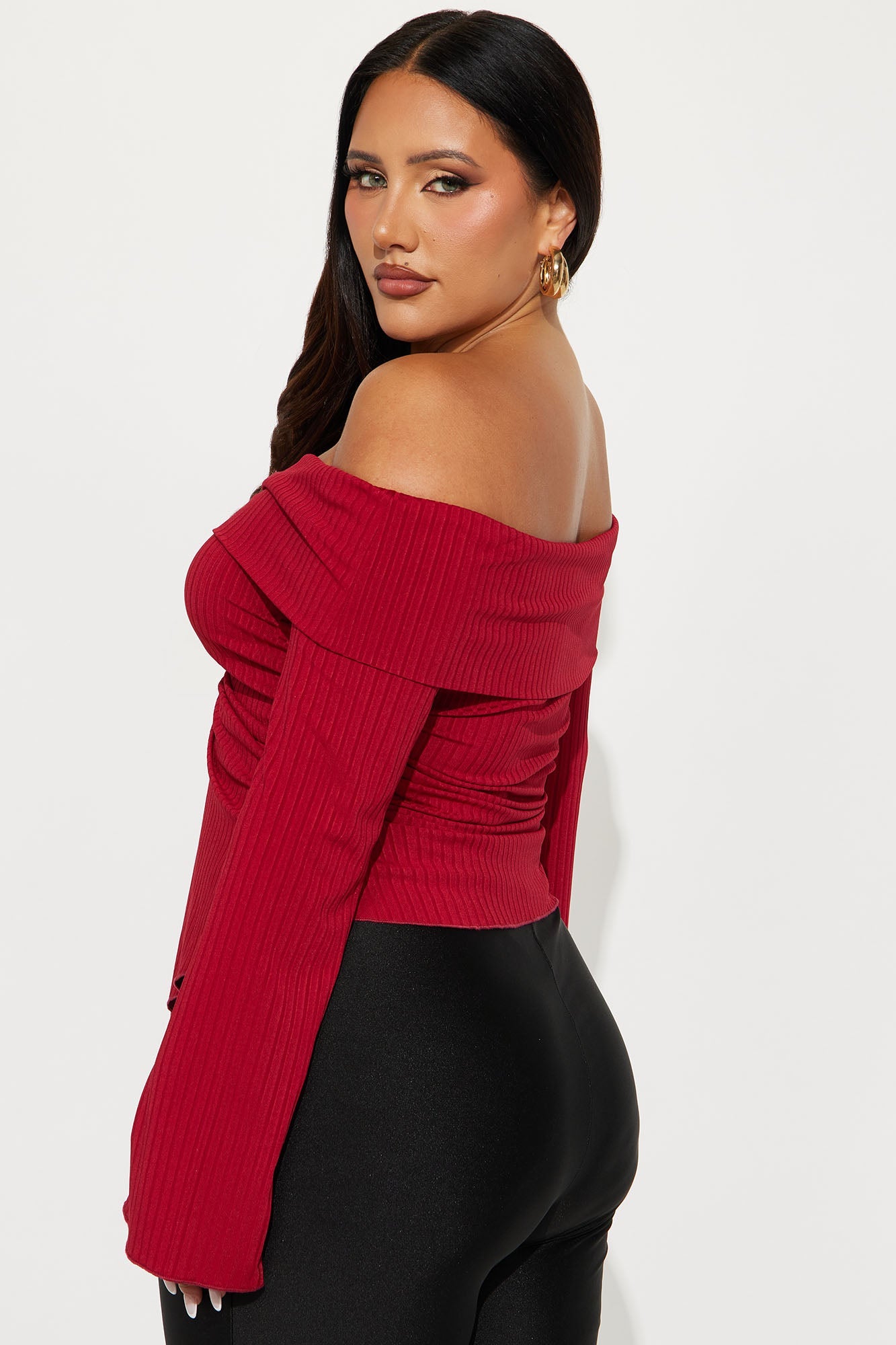 Luna Off Shoulder Top - DarkRed