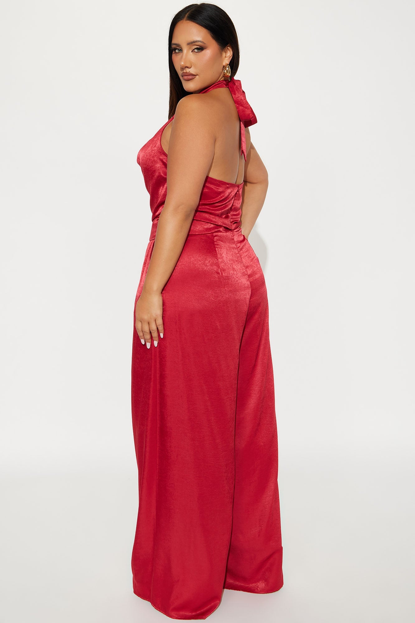 Invite Only Satin Wide Leg Jumpsuit - Red