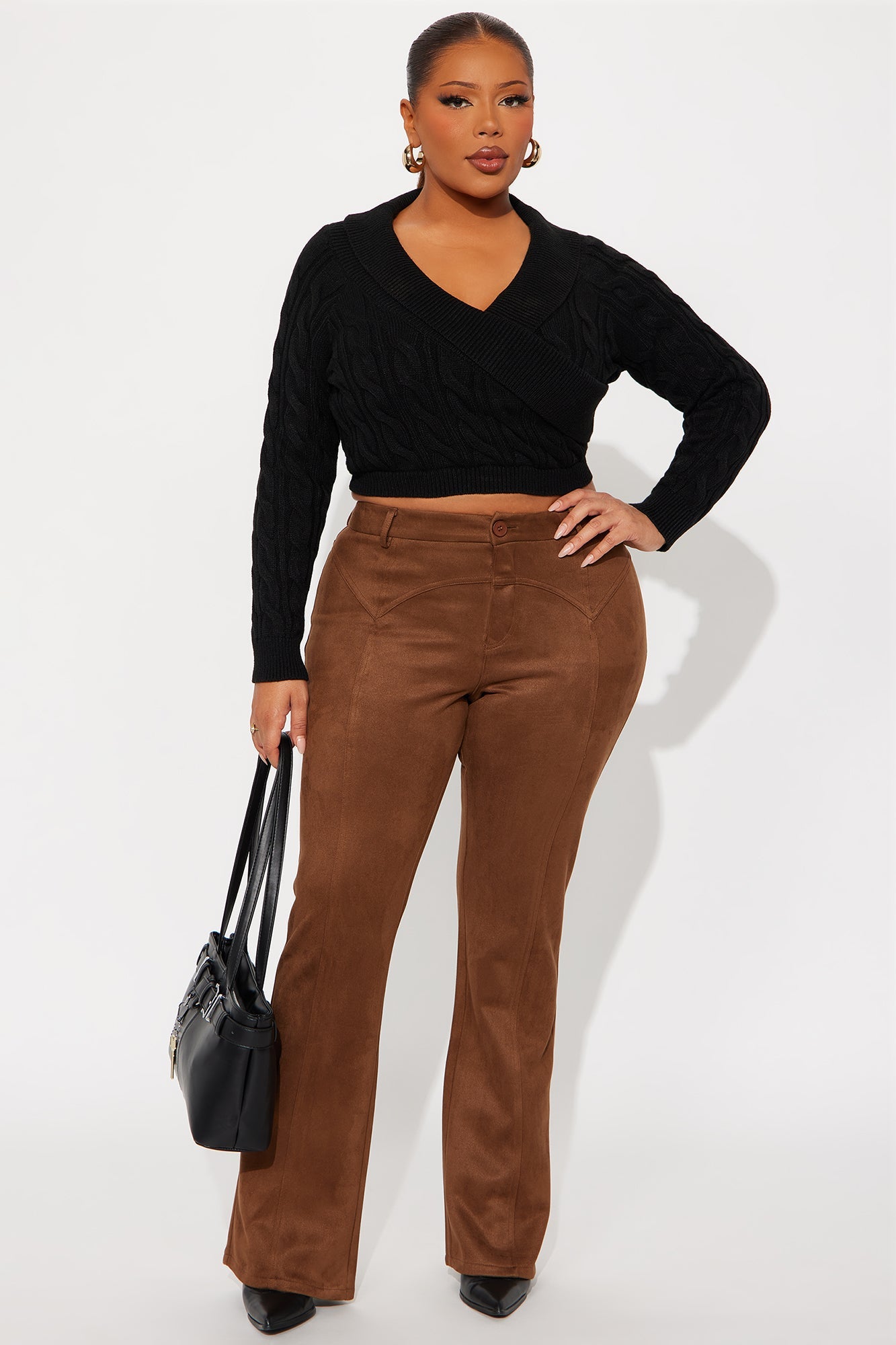 Headed For The Country Faux Suede Flare Pant - Brown