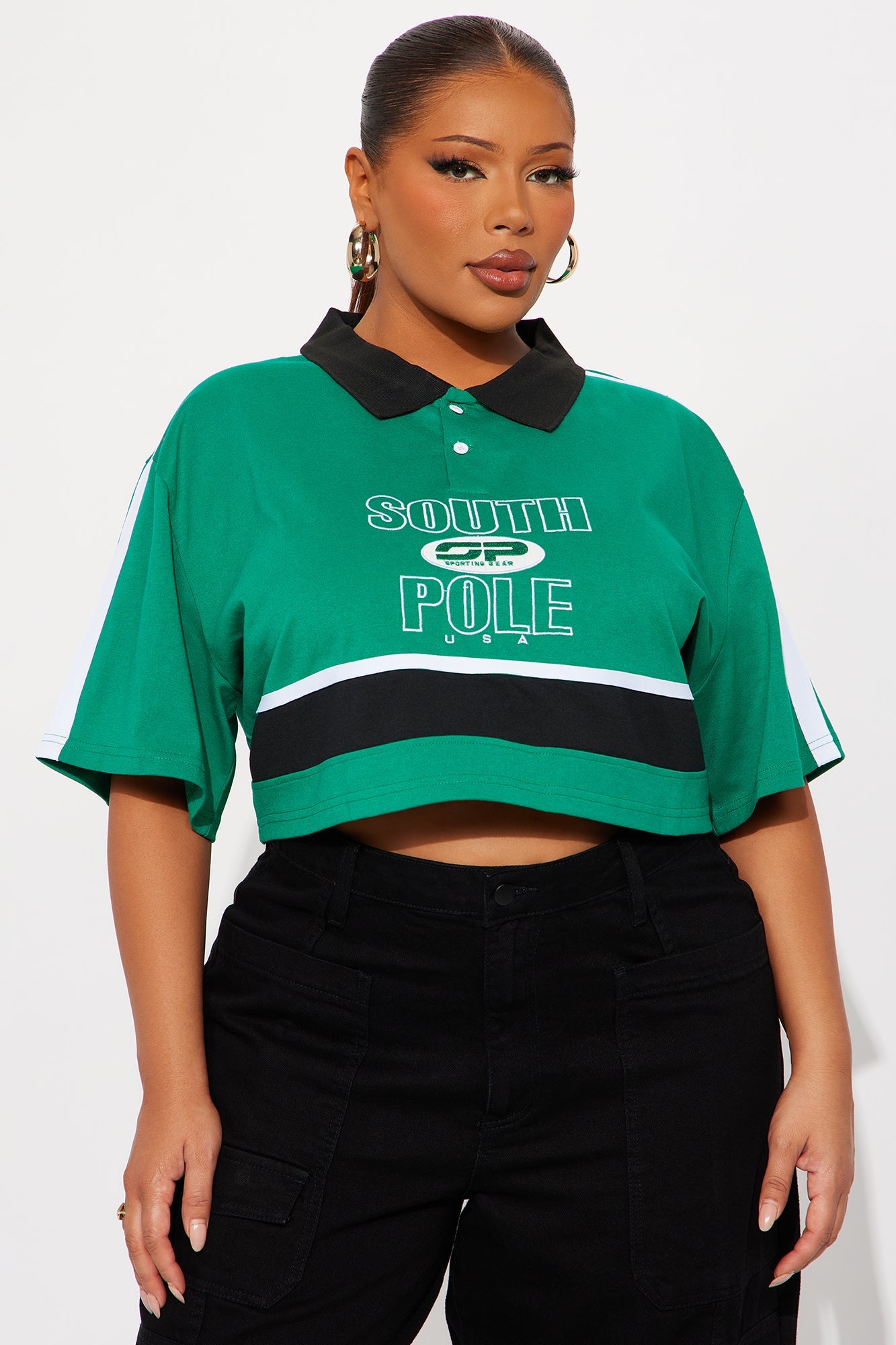 Southpole Legacy Polo Cropped Top - Green