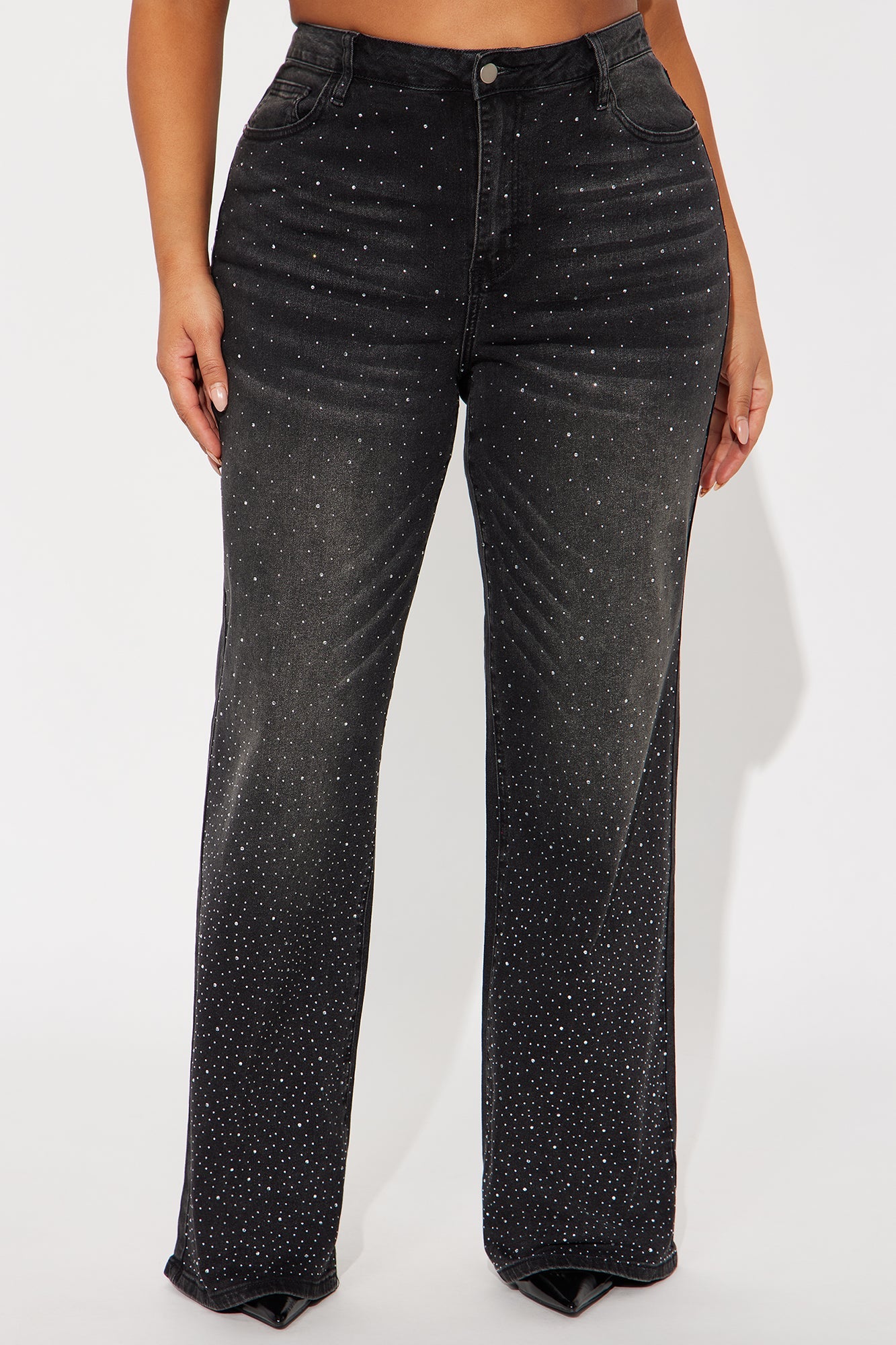 Not So Average Stretch Embellished Straight Leg Jeans - Black Wash
