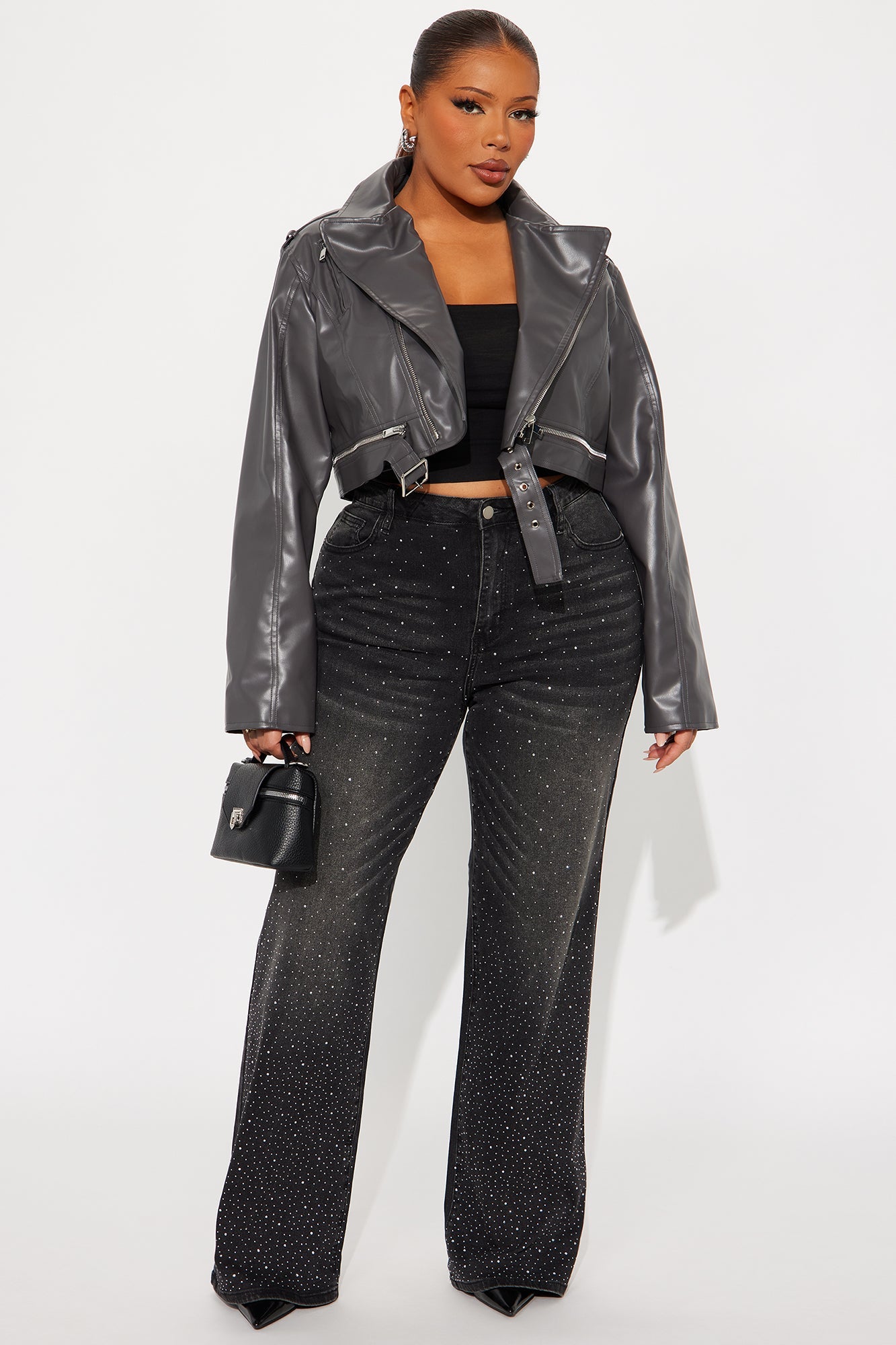 Savage Mode Faux Leather Moto Jacket - Dark Grey