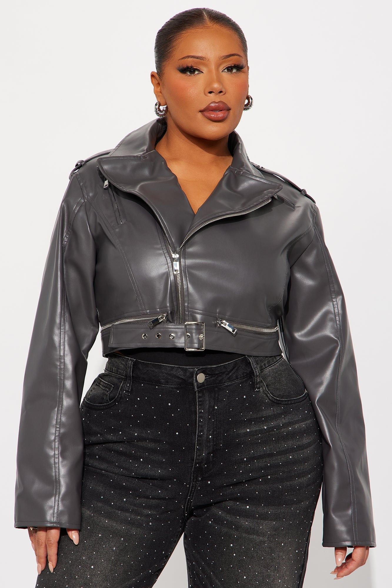 Savage Mode Faux Leather Moto Jacket - Dark Grey