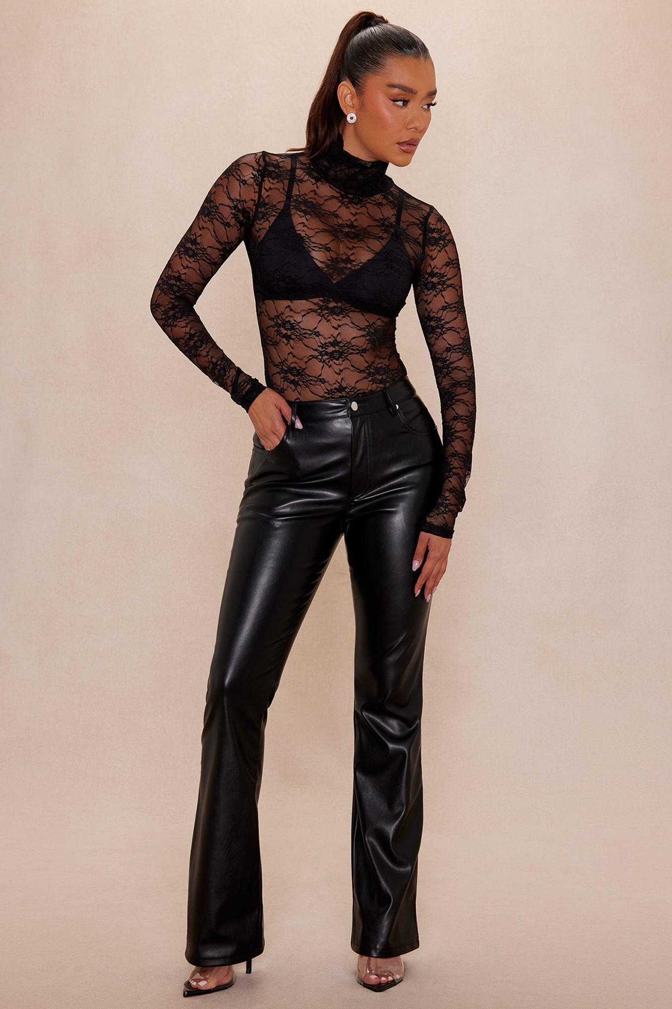Kendra Faux Leather Wide Leg Pant - Black