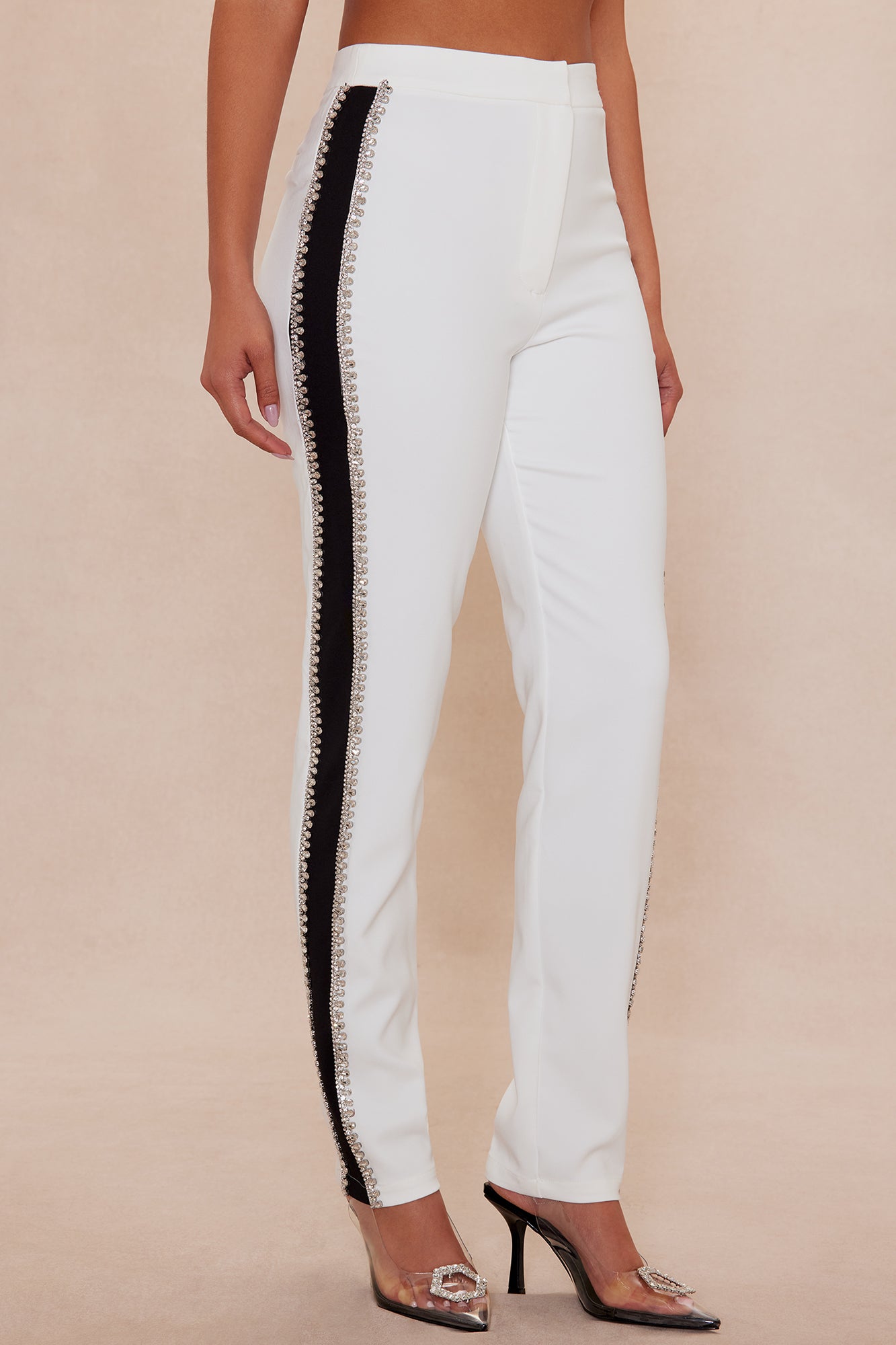 Riannon Rhinestone Embellished Pant - White/Black