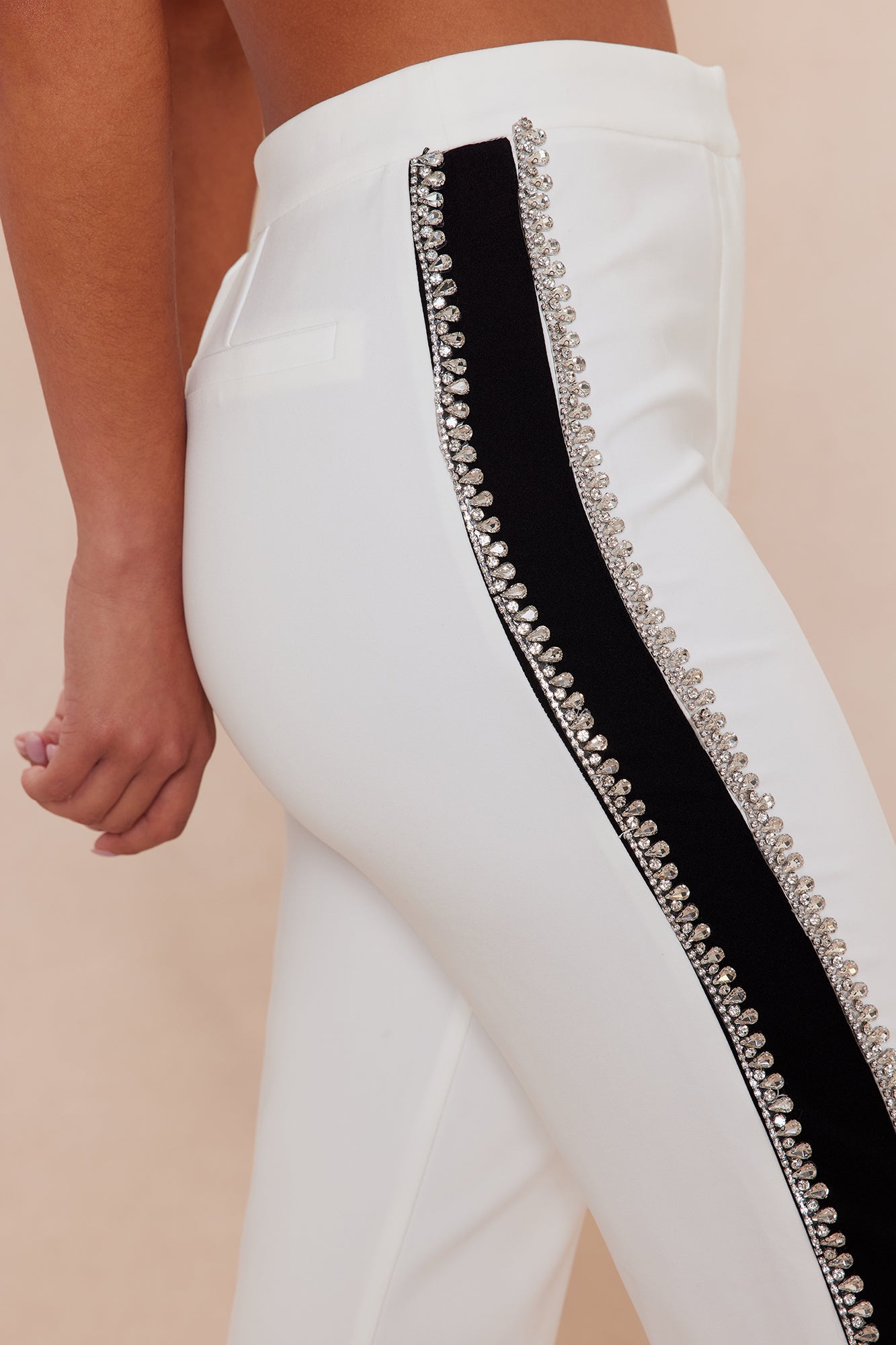 Riannon Rhinestone Embellished Pant - White/Black