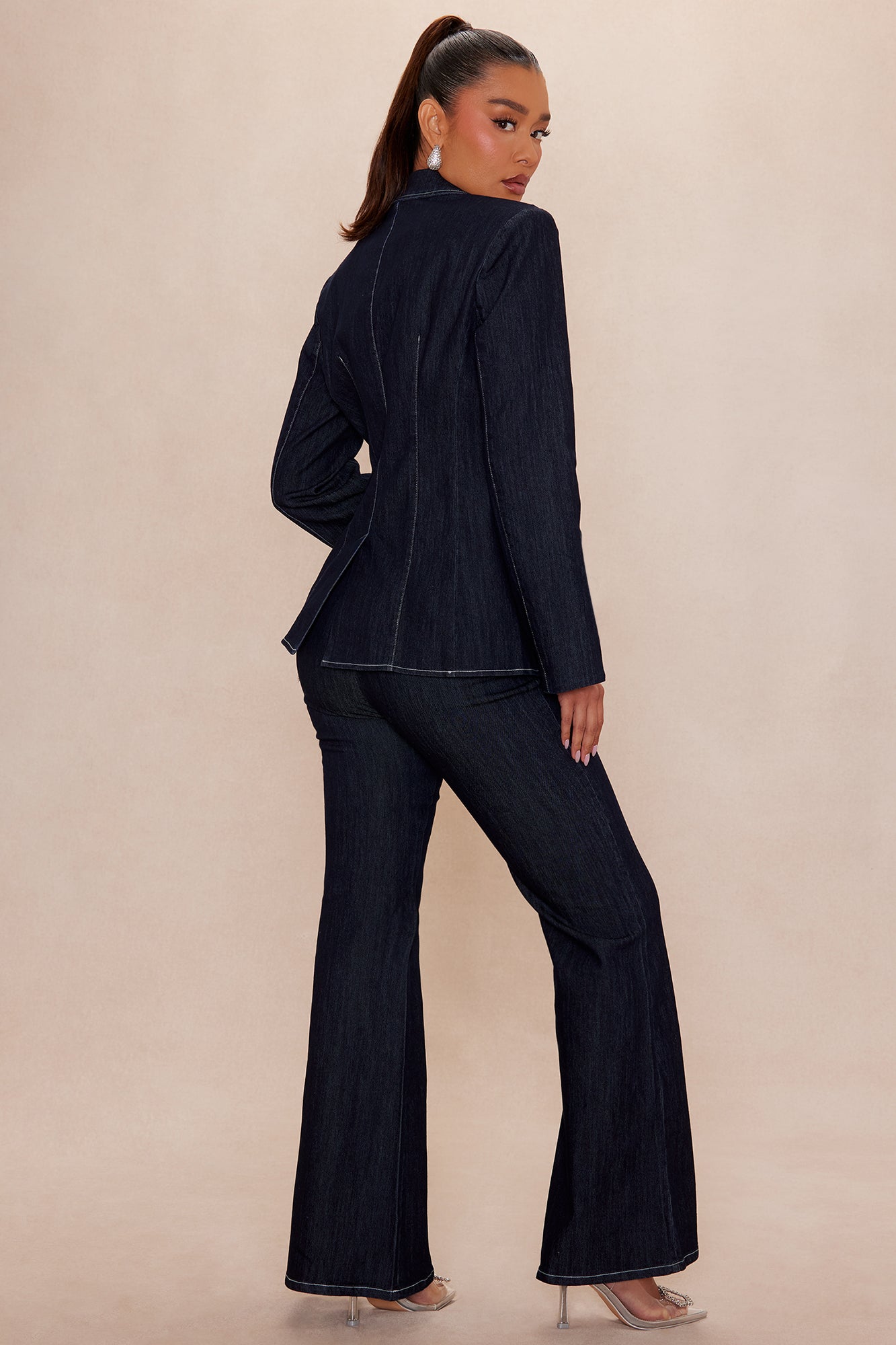Calista Denim Blazer Pant Set - Dark Wash