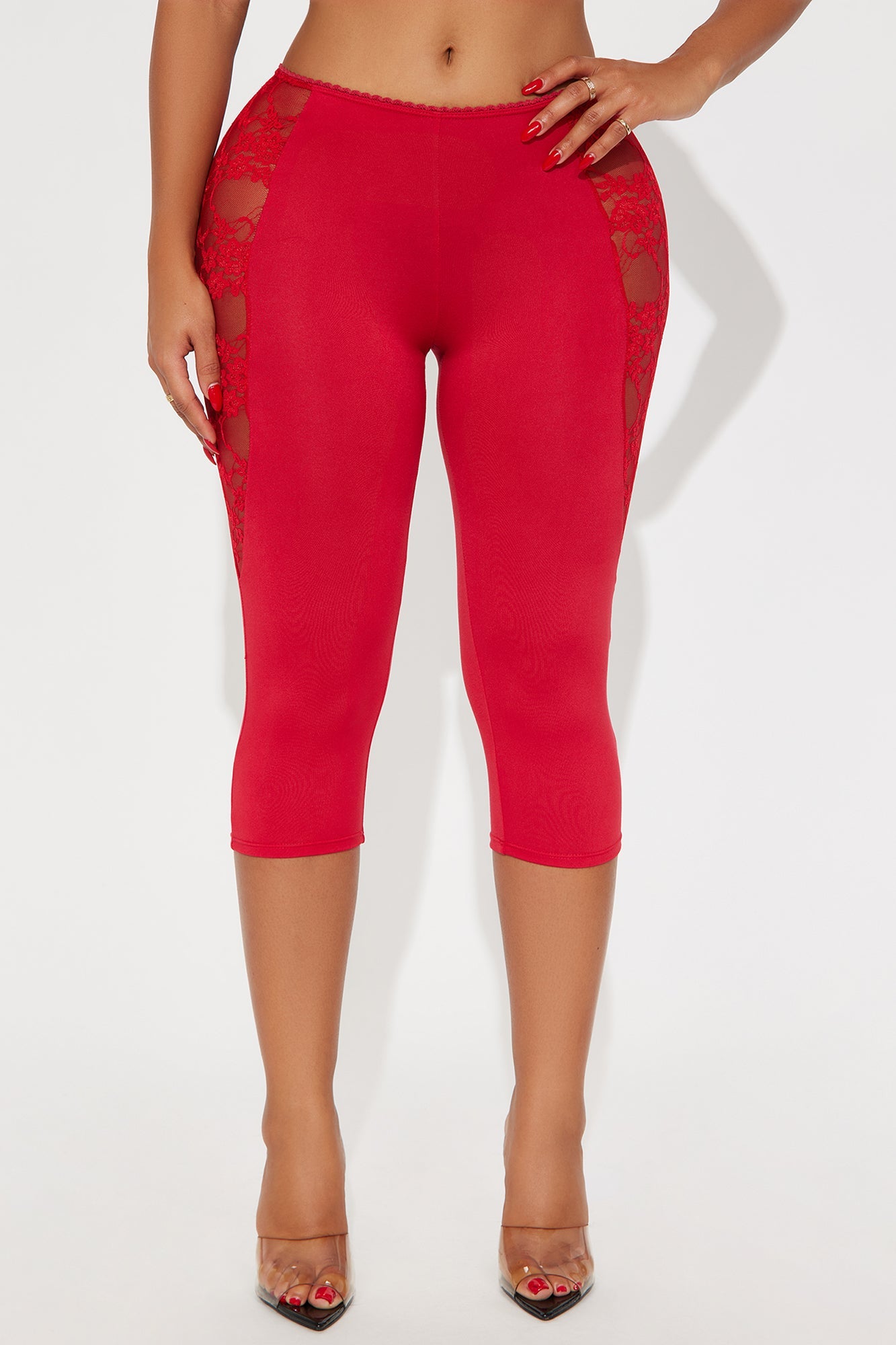 Beneath The Thorns Lace Capri Legging - Red
