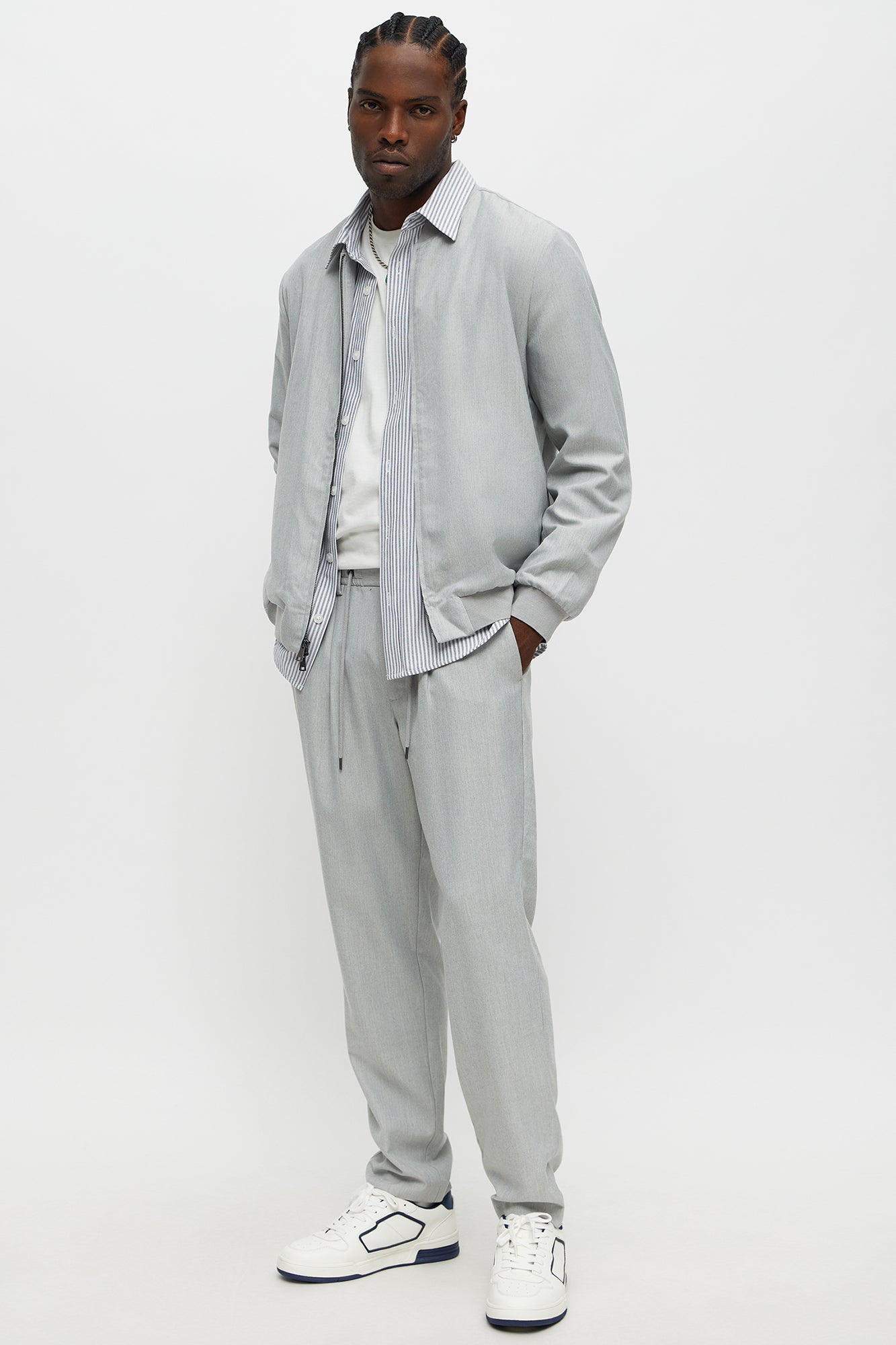Slim Modern Stretch-Waist Everyday Trouser - Light Grey