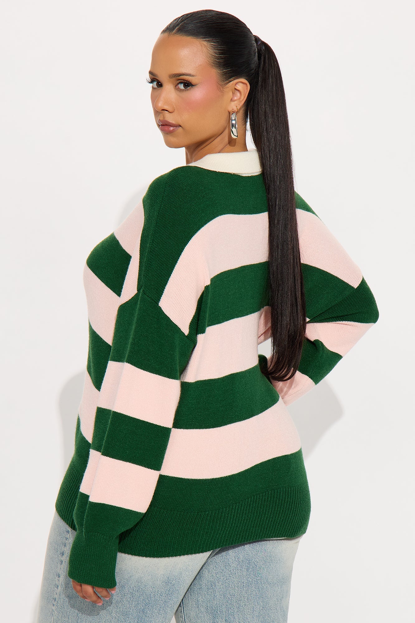 Amara Rugby Stripe Polo Sweater - Green/combo