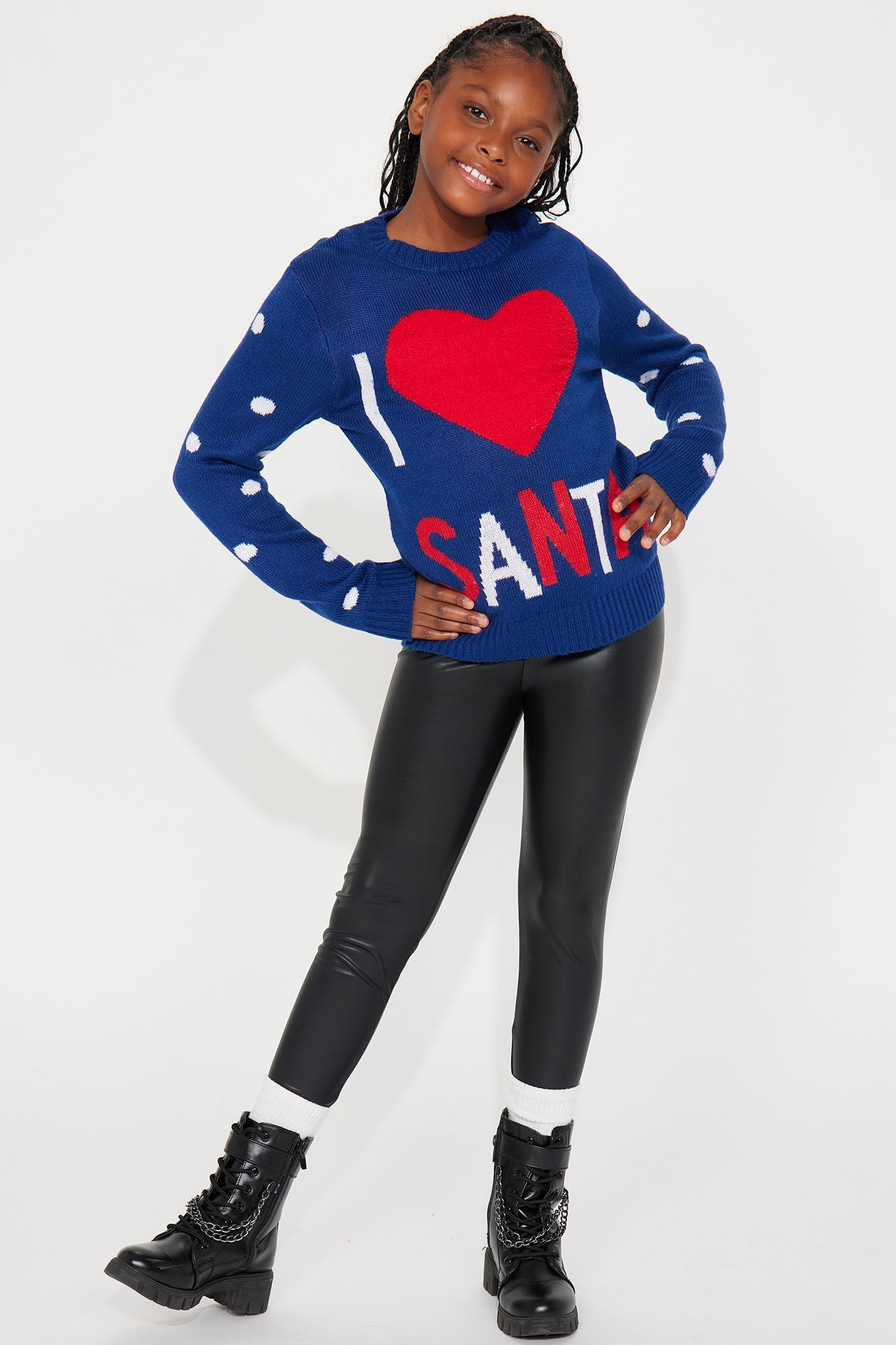 Mini I Love Santa Holiday Crew Pullover Sweater - Navy