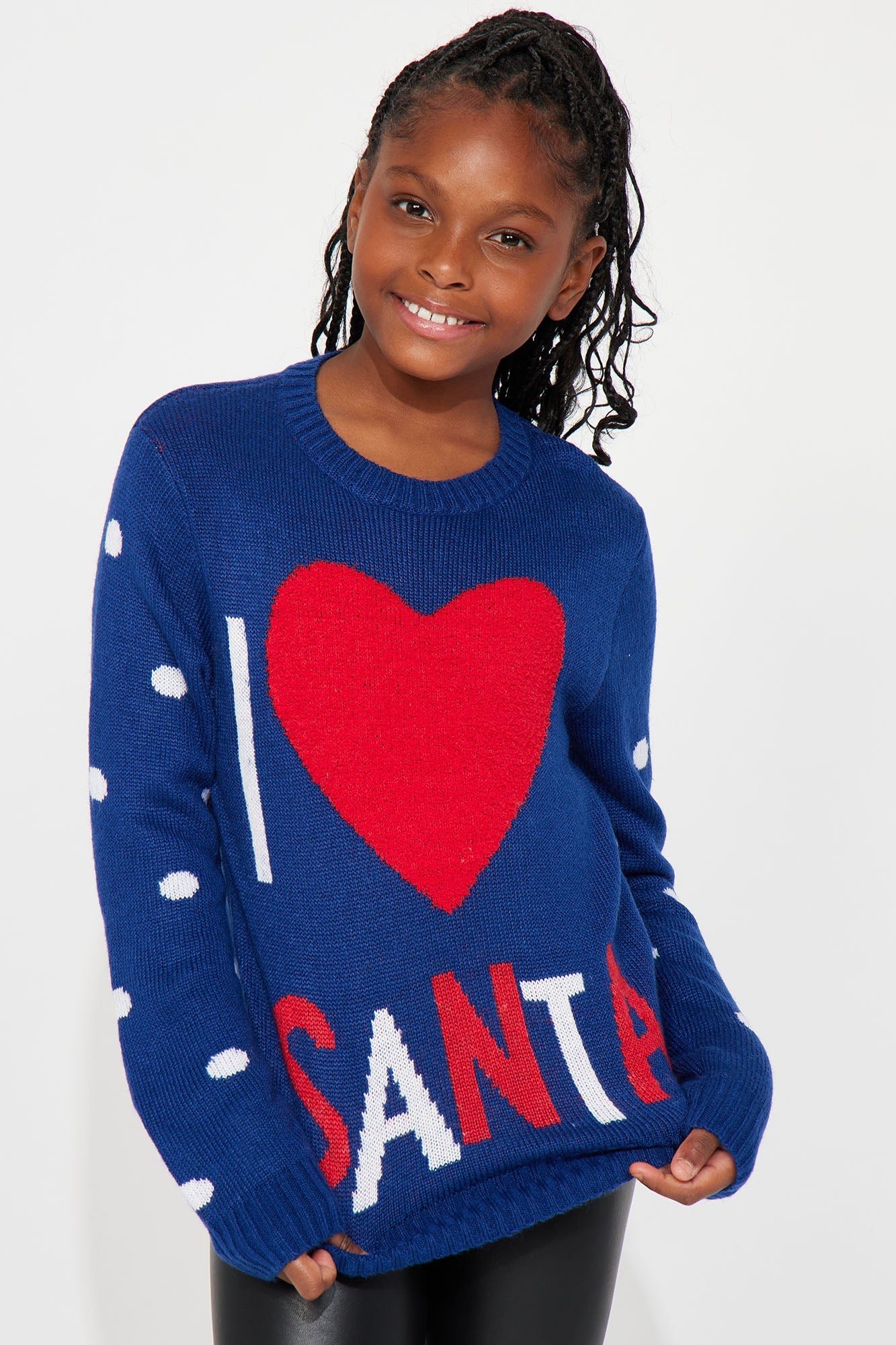 Mini I Love Santa Holiday Crew Pullover Sweater - Navy