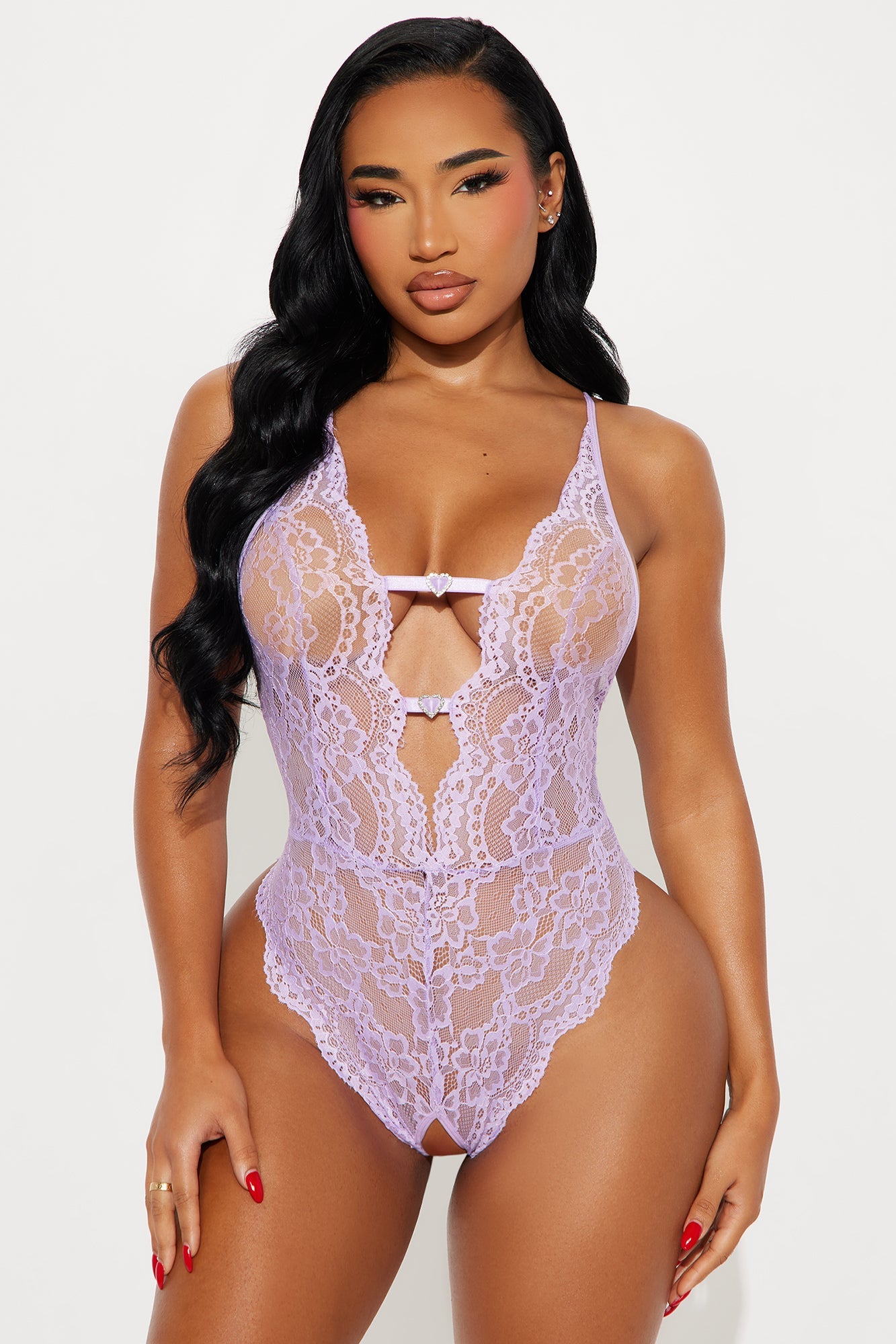 Soft To The Touch Crotchless Lace Teddy - Lavender