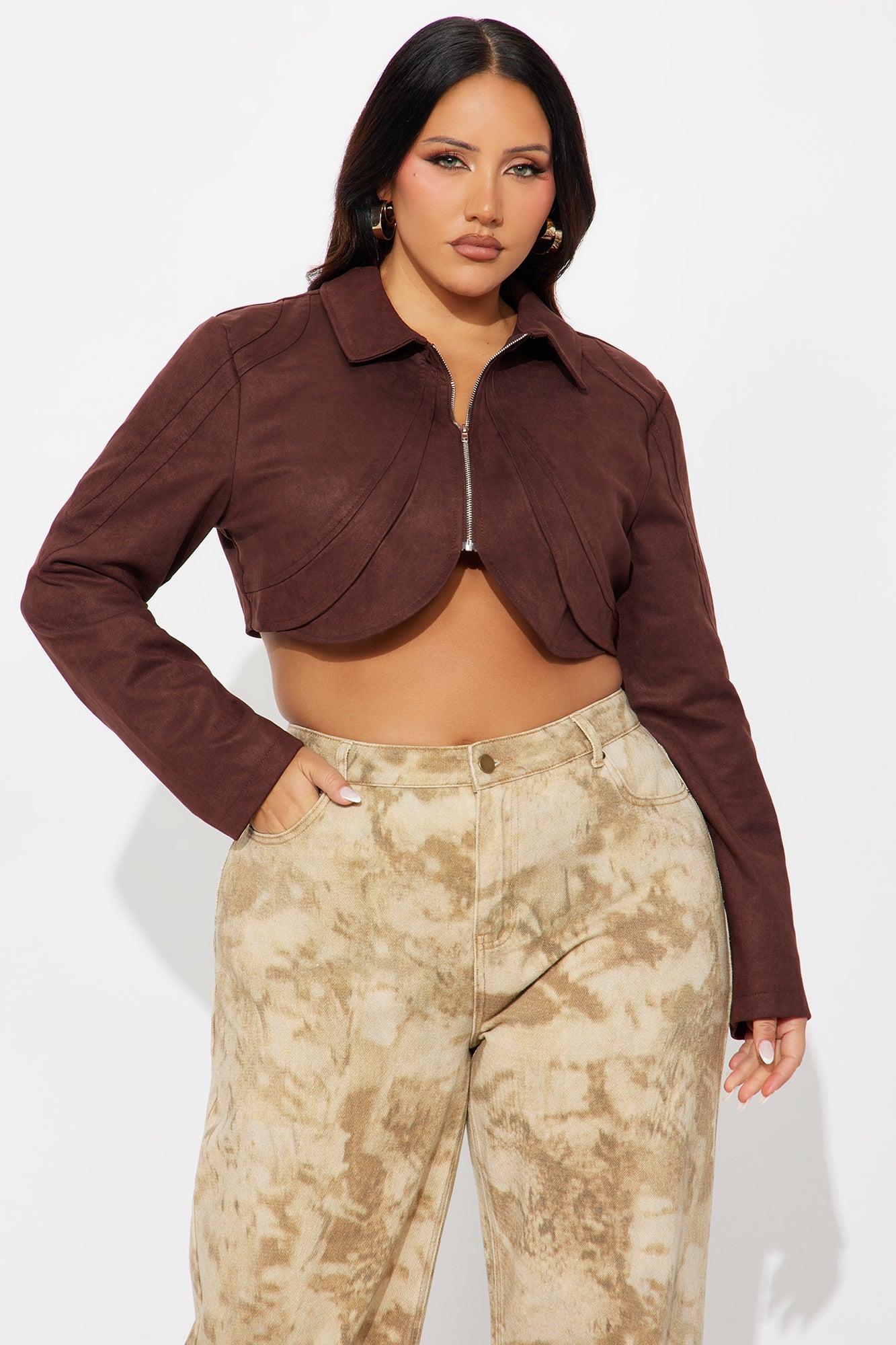 Western Swing Faux Suede Top - Chocolate