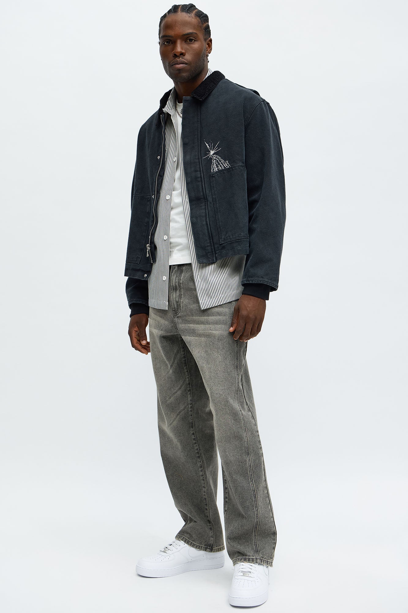 Cropped Higher Power Canvas Zip Jacket - Black