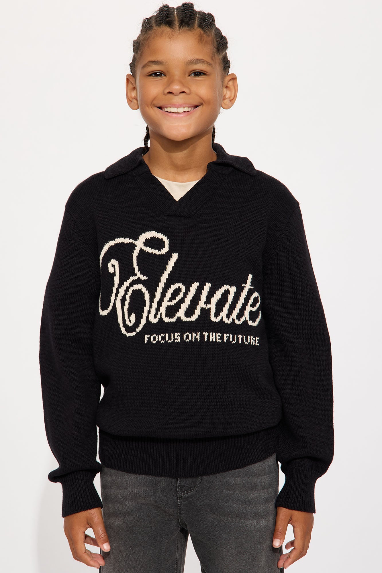 Mini Relaxed And Beyond Johnny Collar Sweater - Black