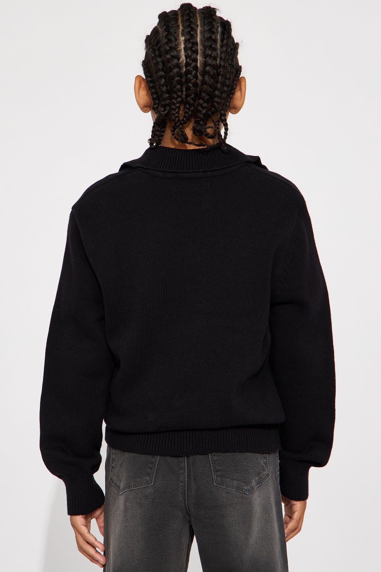 Mini Relaxed And Beyond Johnny Collar Sweater - Black