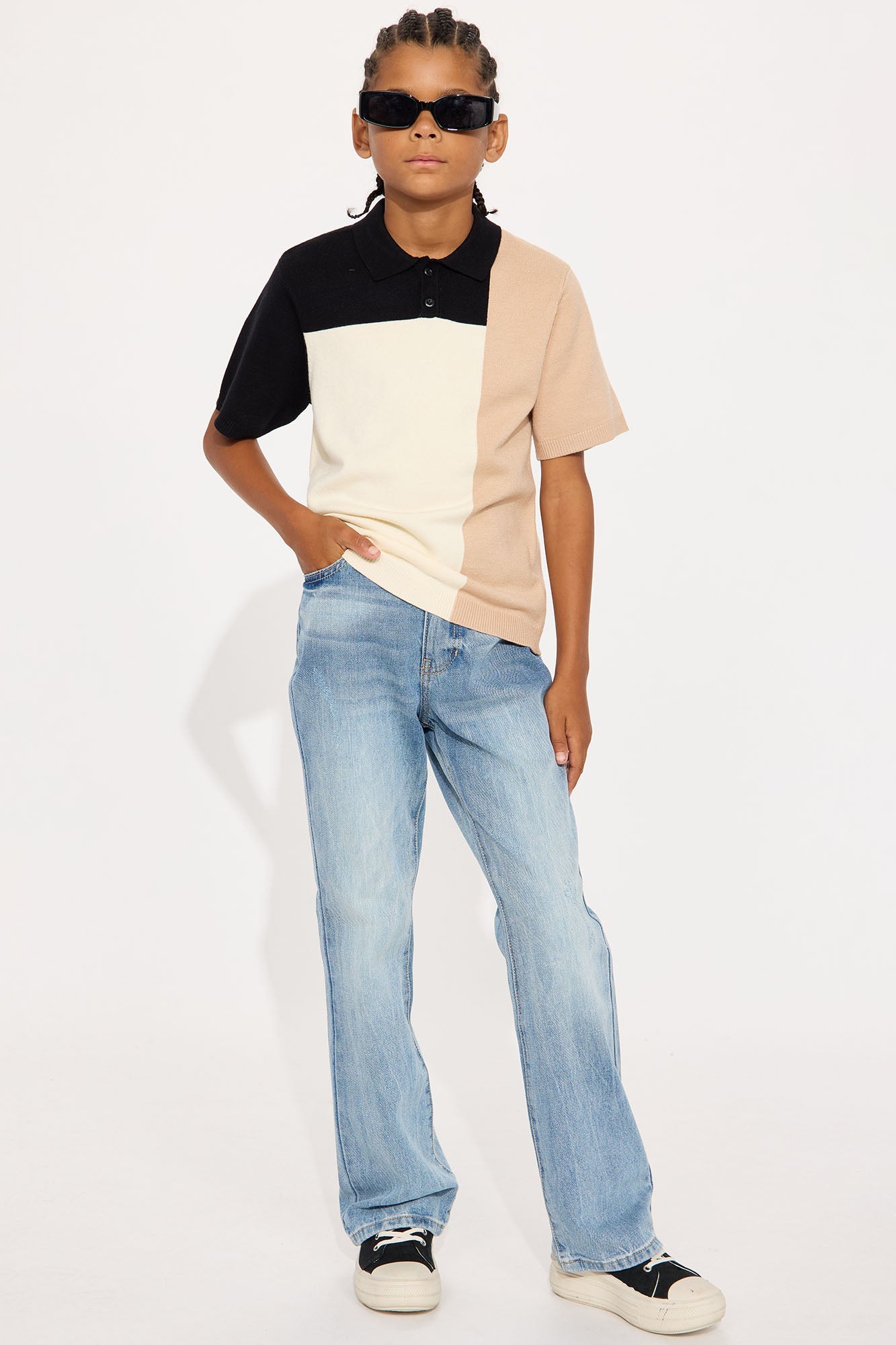 Mini Tetris Color Blocked Knitted Polo - Black/combo