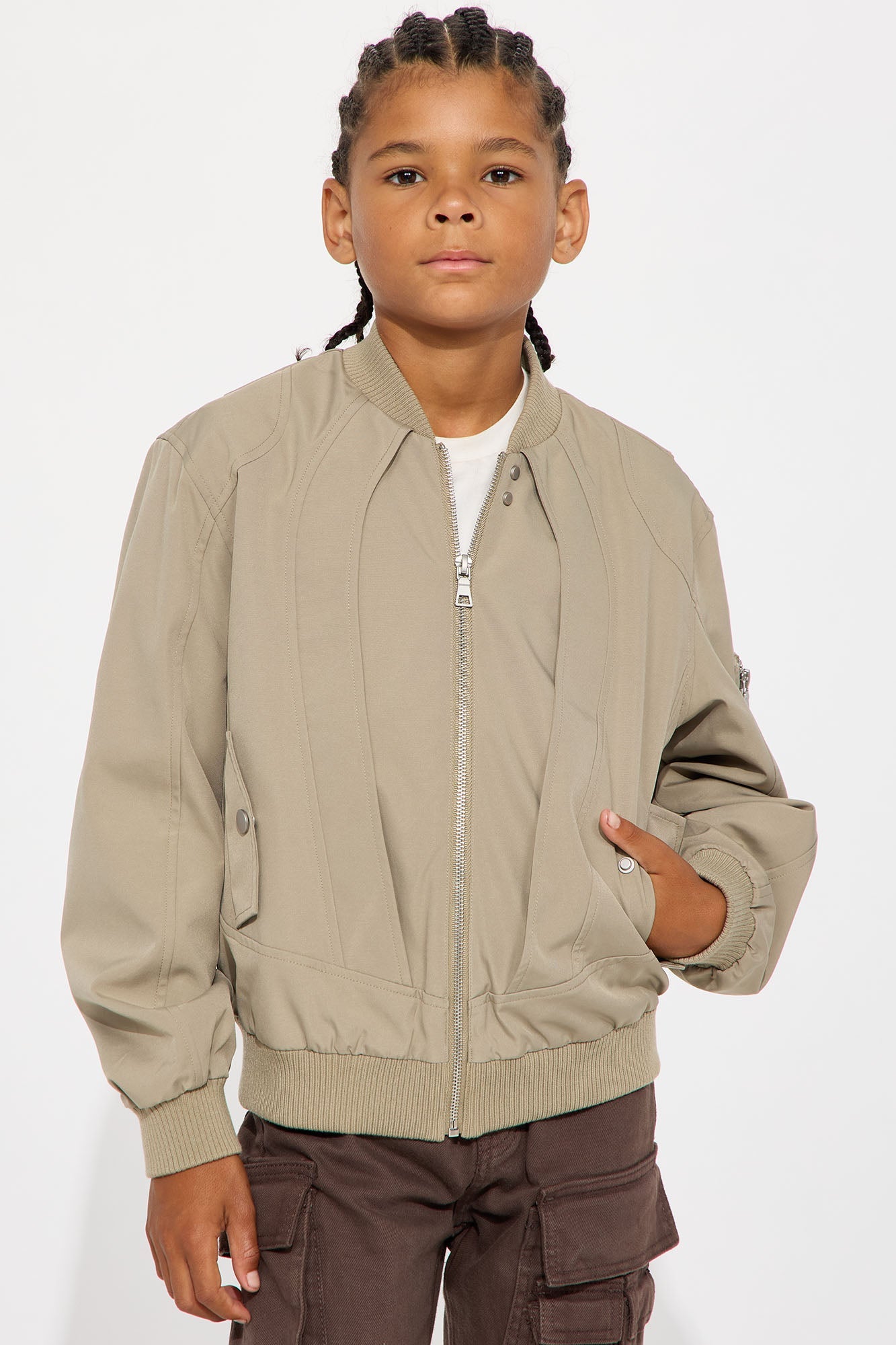 Mini Paneled Utility Bomber Jacket - Taupe
