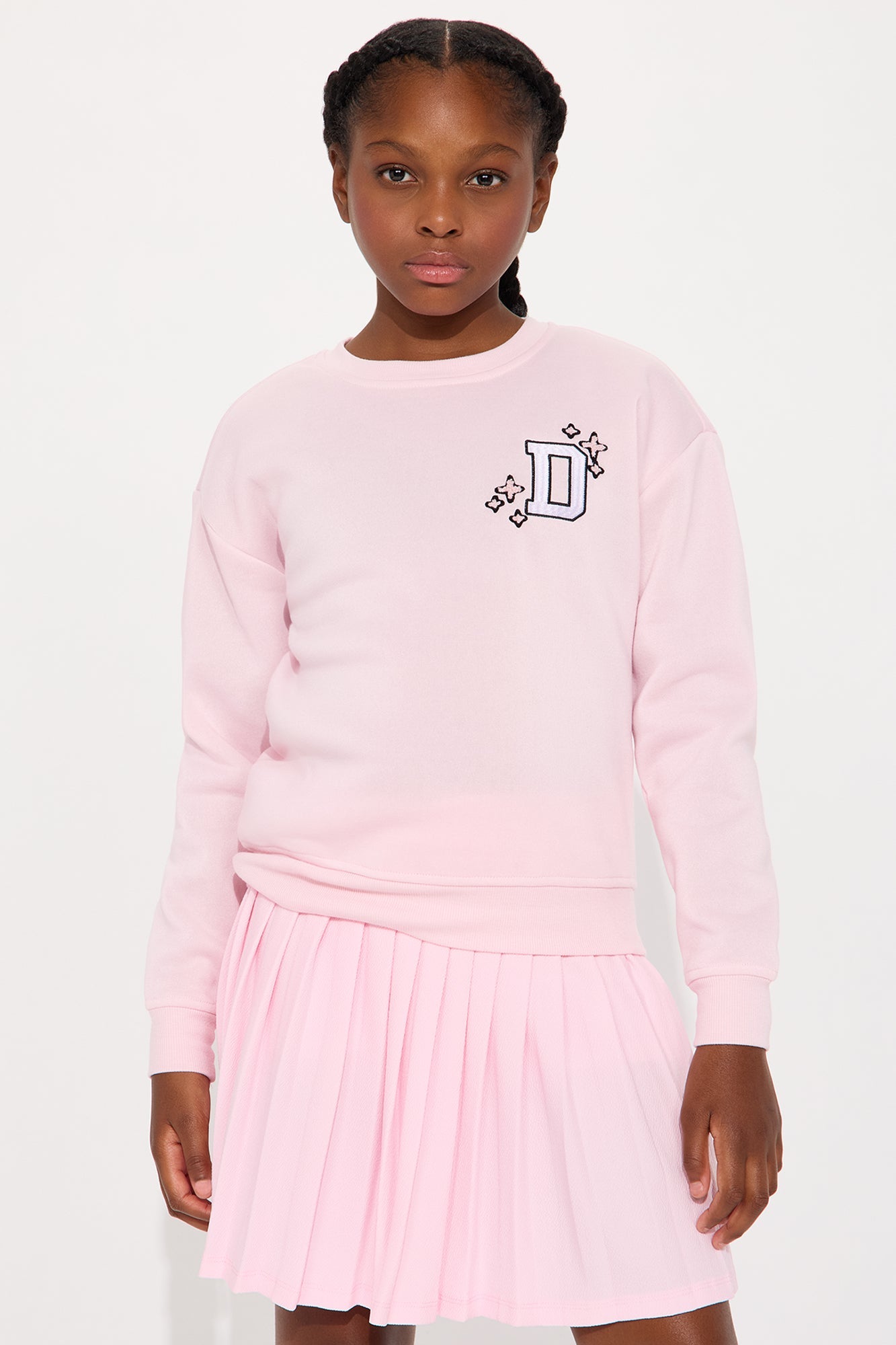 Mini Delusional Sweatshirt And Pleated Skirt Set - Light Pink
