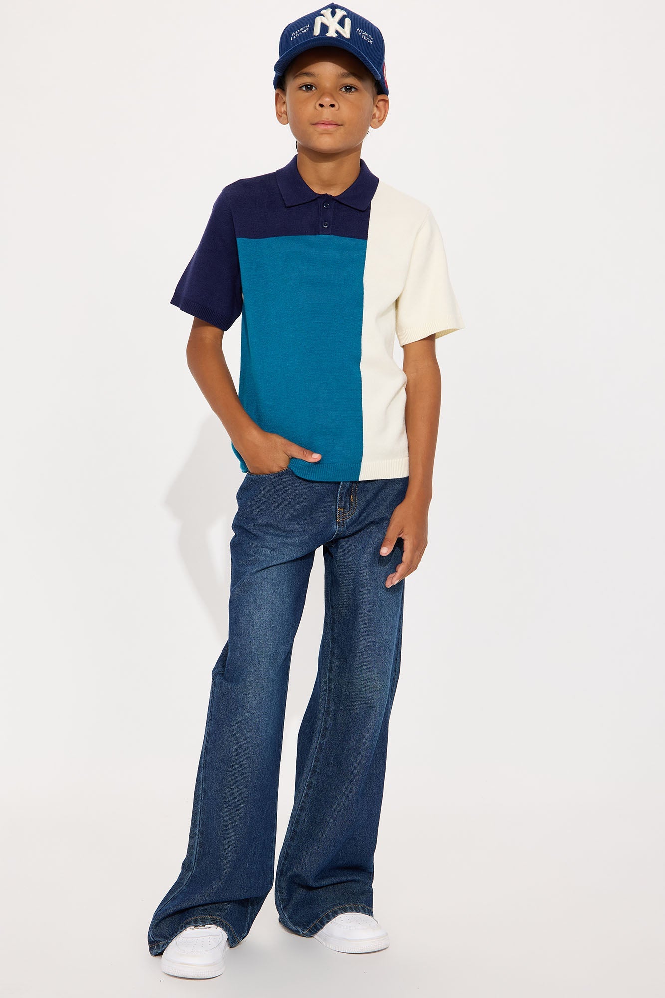 Mini Tetris Color Blocked Knitted Polo - Blue/combo