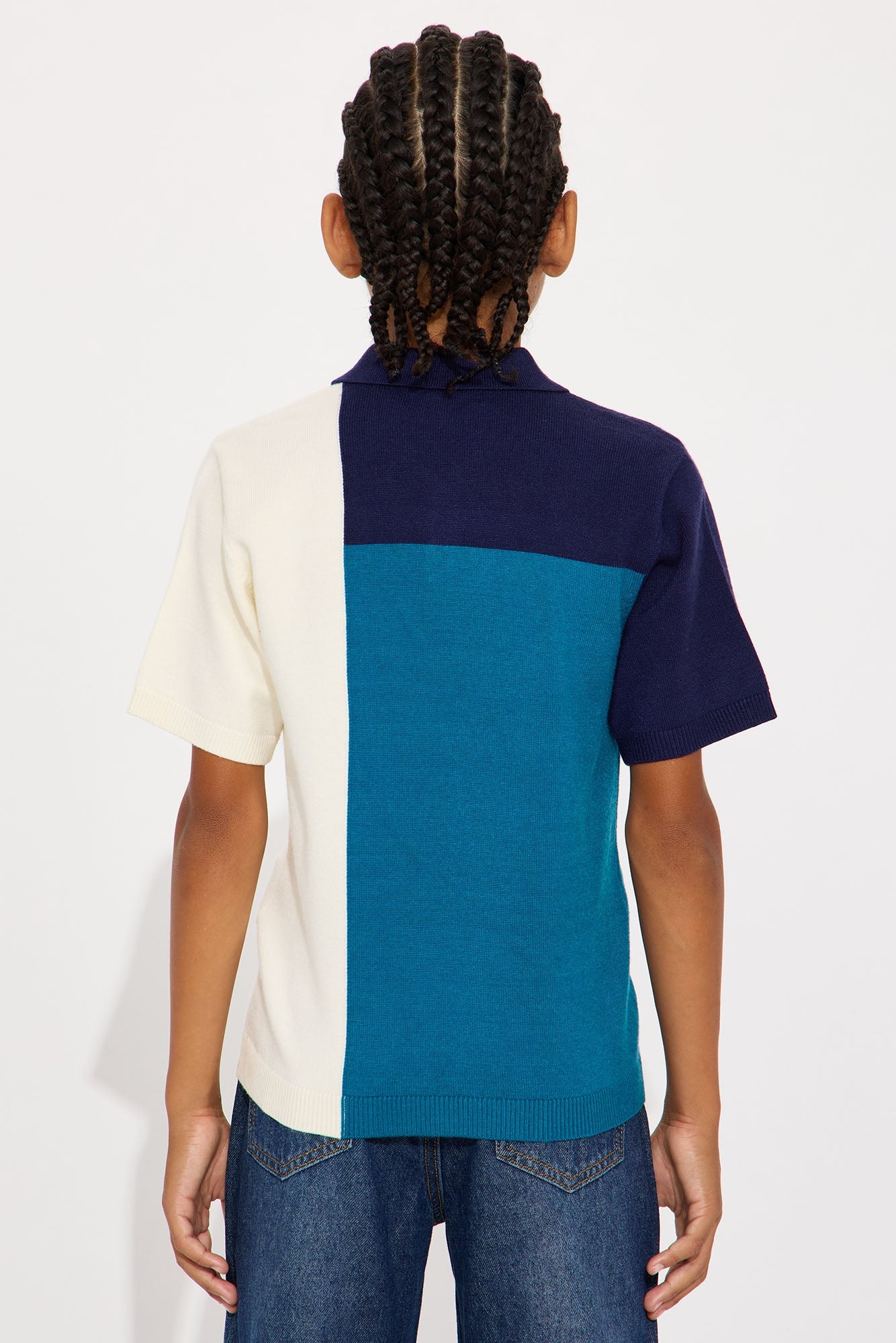 Mini Tetris Color Blocked Knitted Polo - Blue/combo
