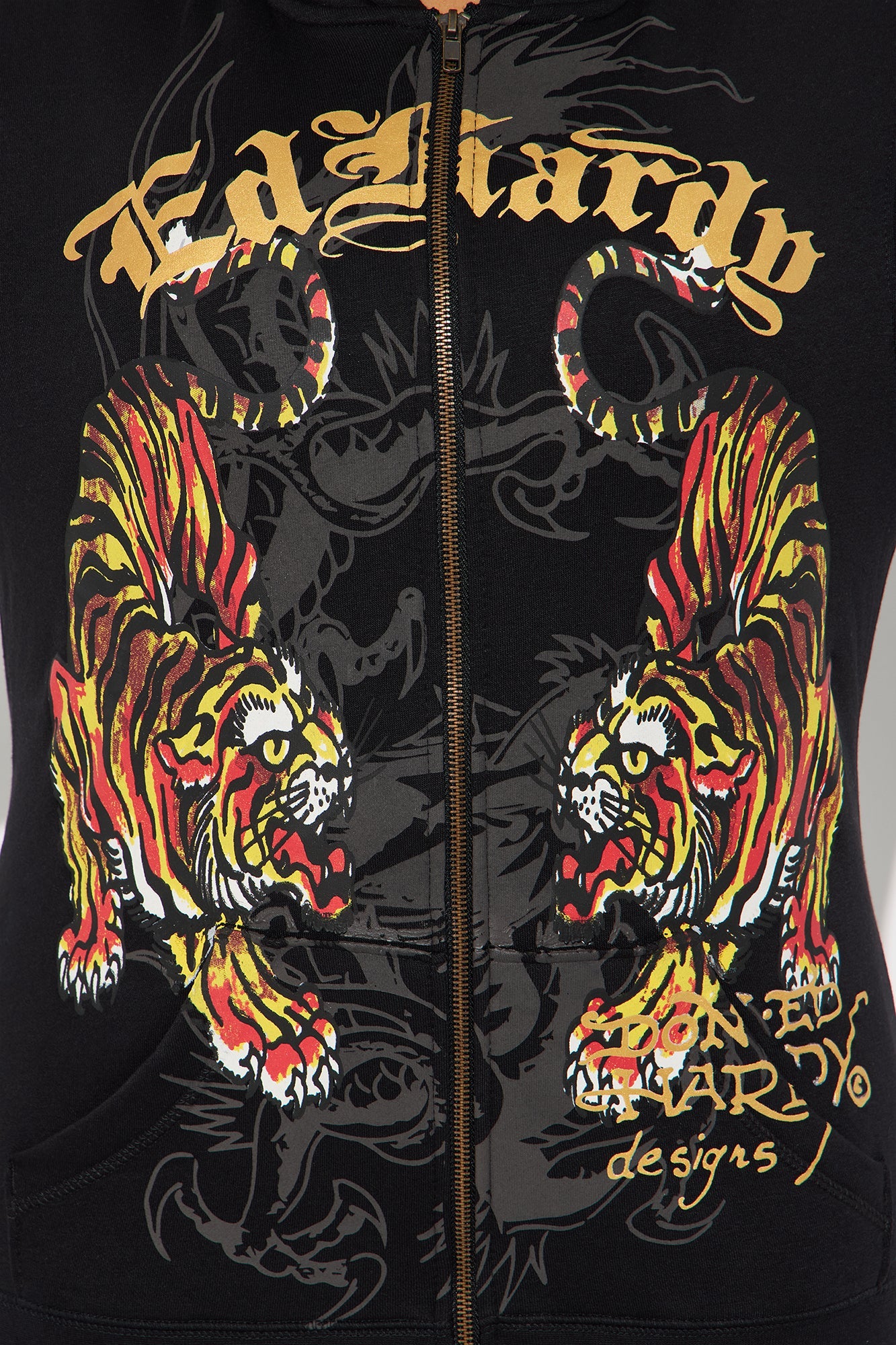 Ed Hardy Deja Vu Tiger Zip Up Hoodie - Black