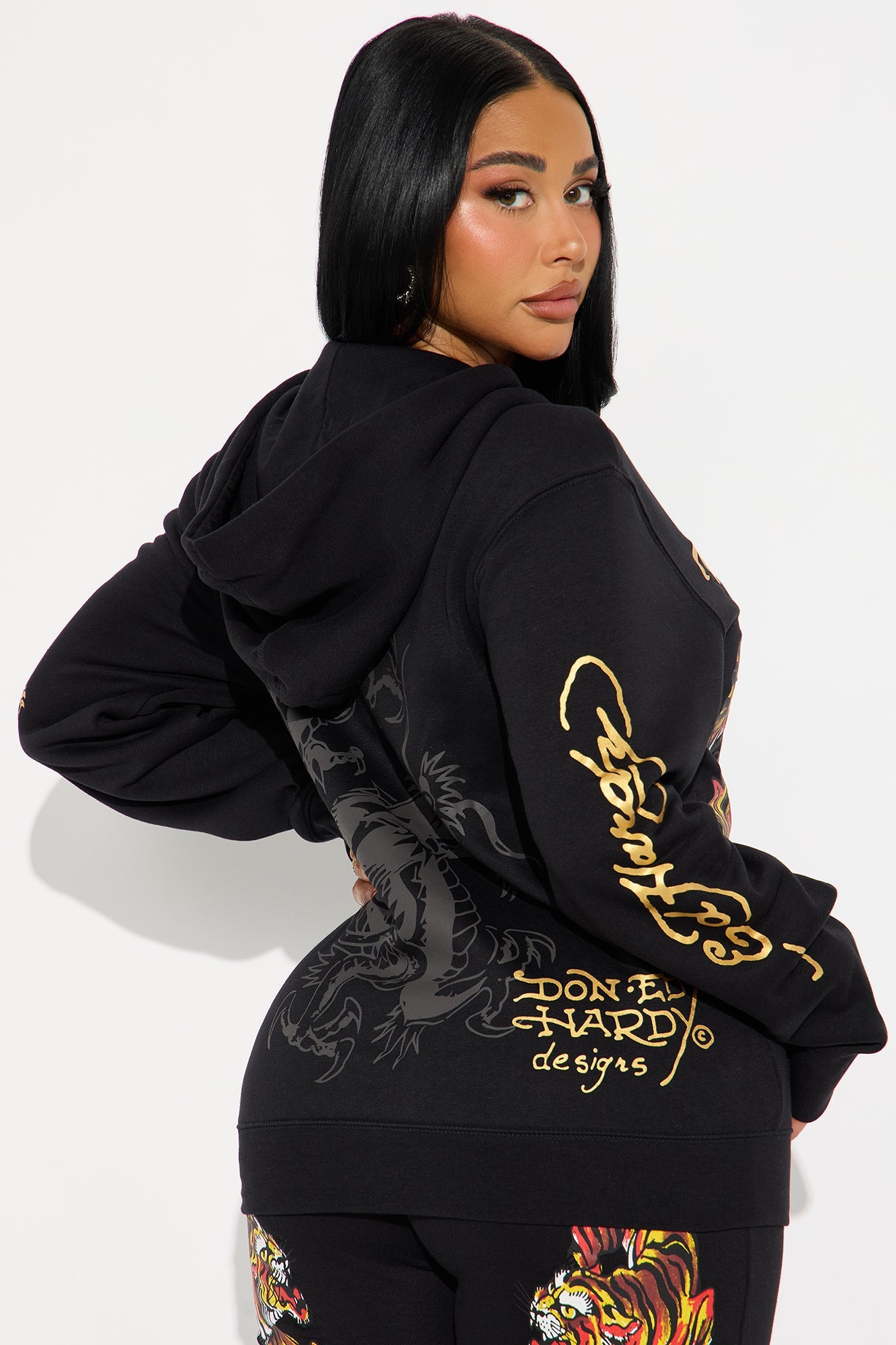 Ed Hardy Deja Vu Tiger Zip Up Hoodie - Black