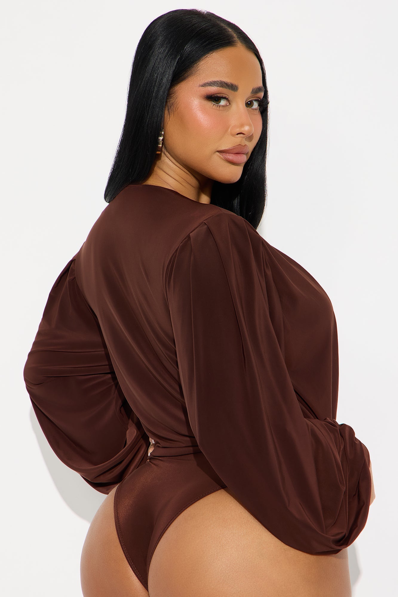 Scarlet Cut Out Mock Neck Bodysuit - Chocolate