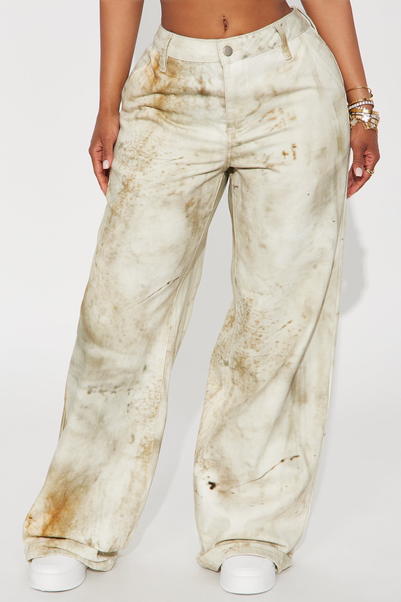 Masterpiece Printed Utility Jeans - Cream/combo