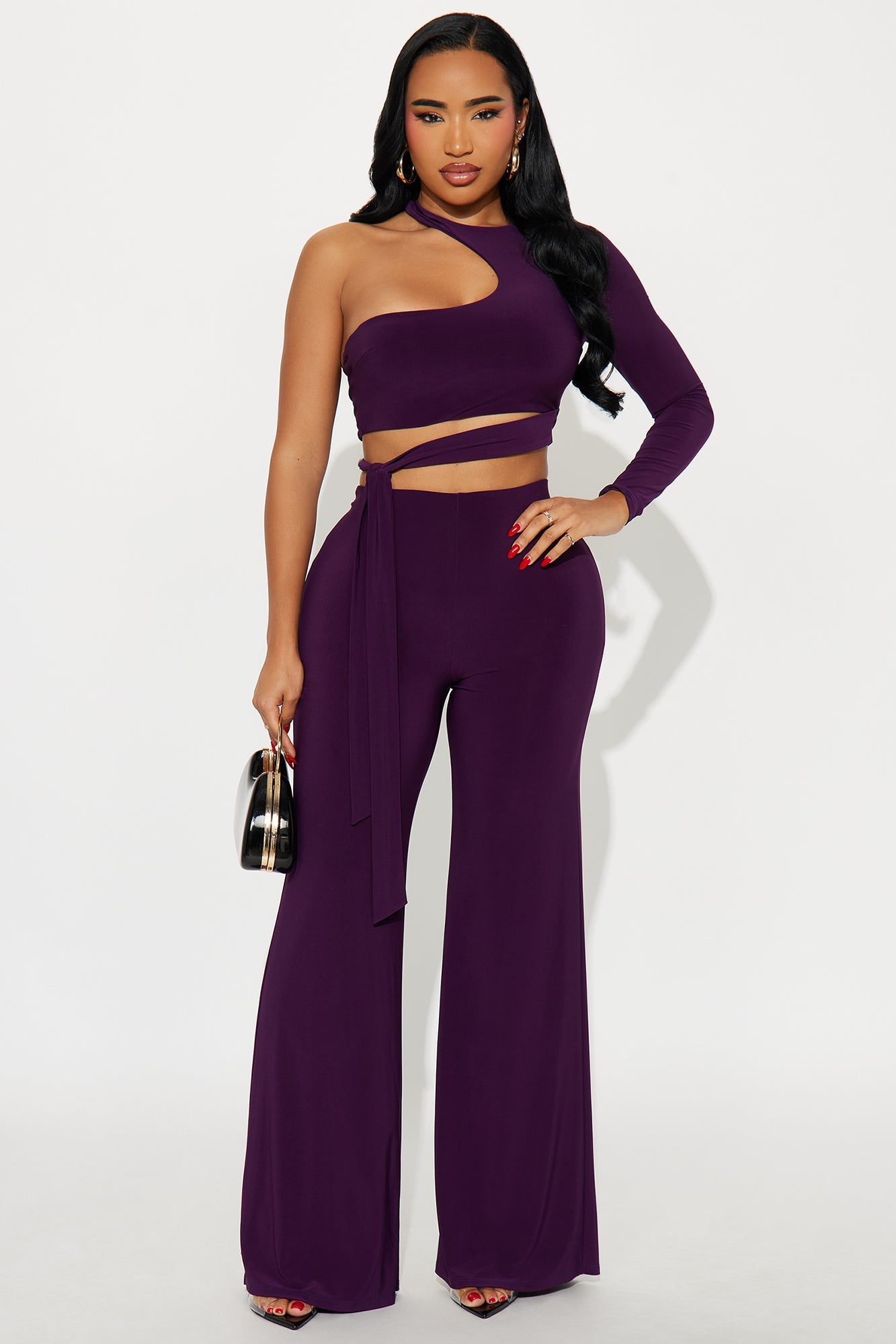 Carly One Shoulder Pant Set - Eggplant