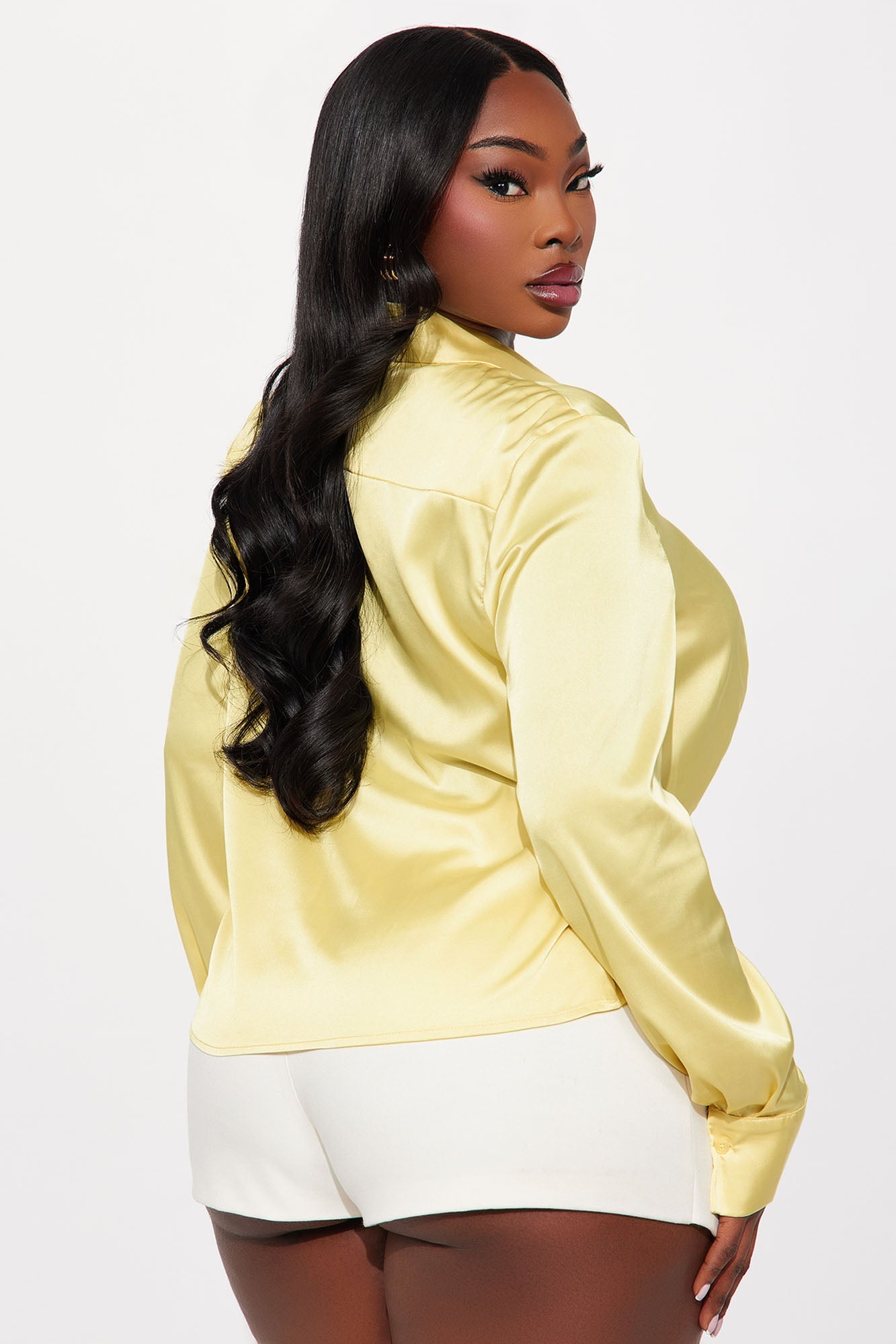Wild Child Knotted Satin Blouse - Butter Yellow