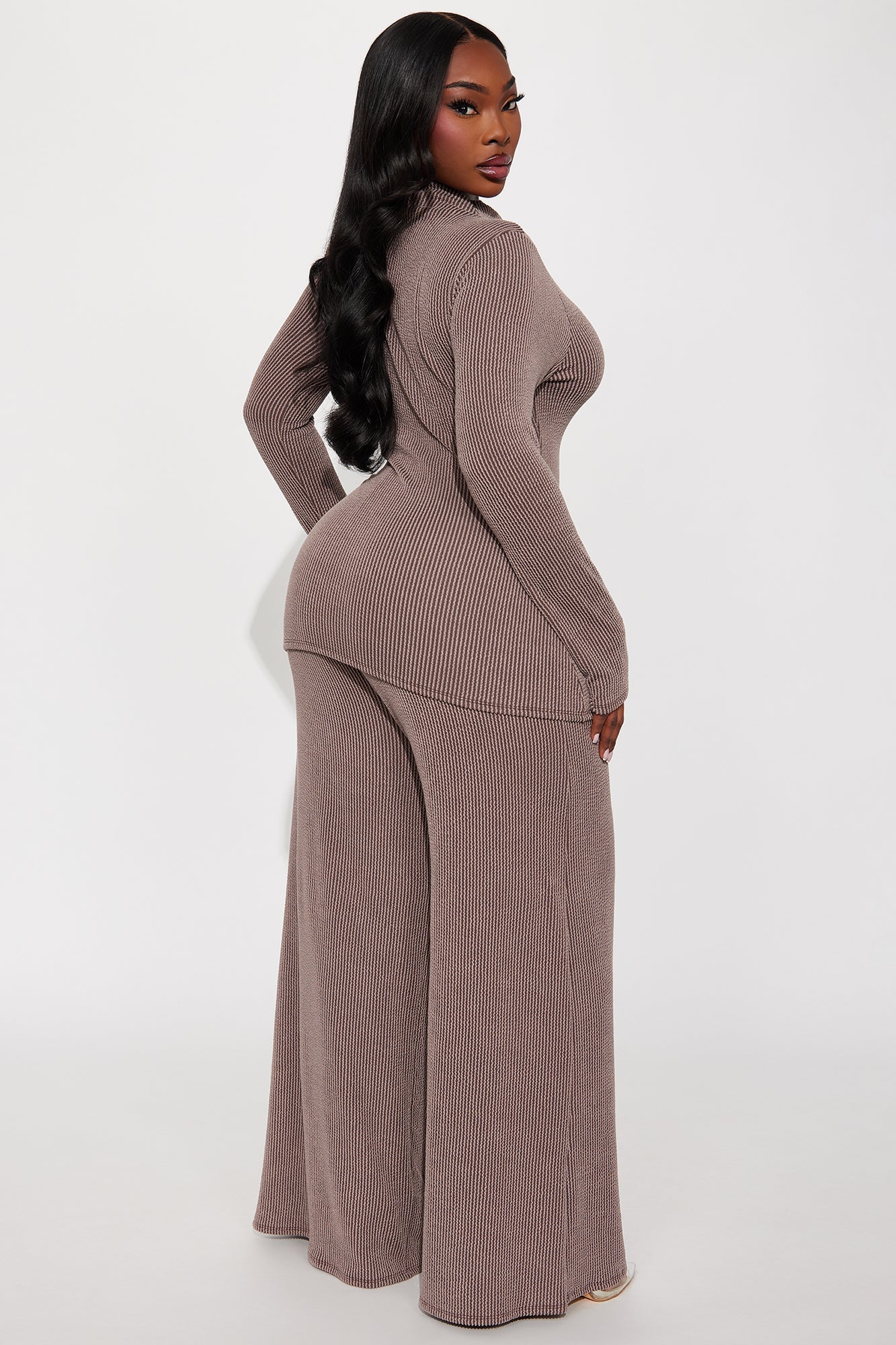 Joelle Ribbed Pant Set - Brown