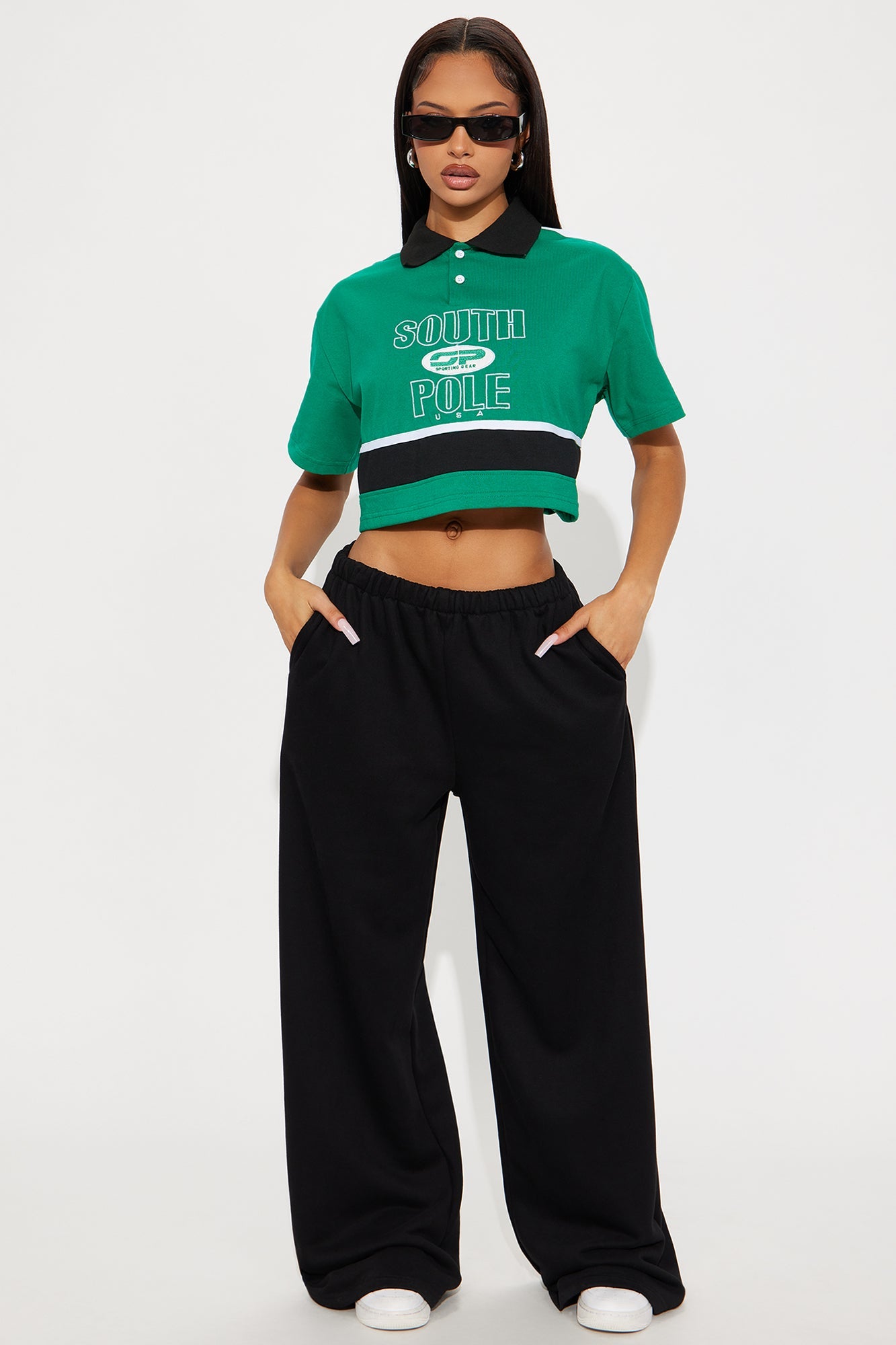 Southpole Legacy Polo Cropped Top - Green