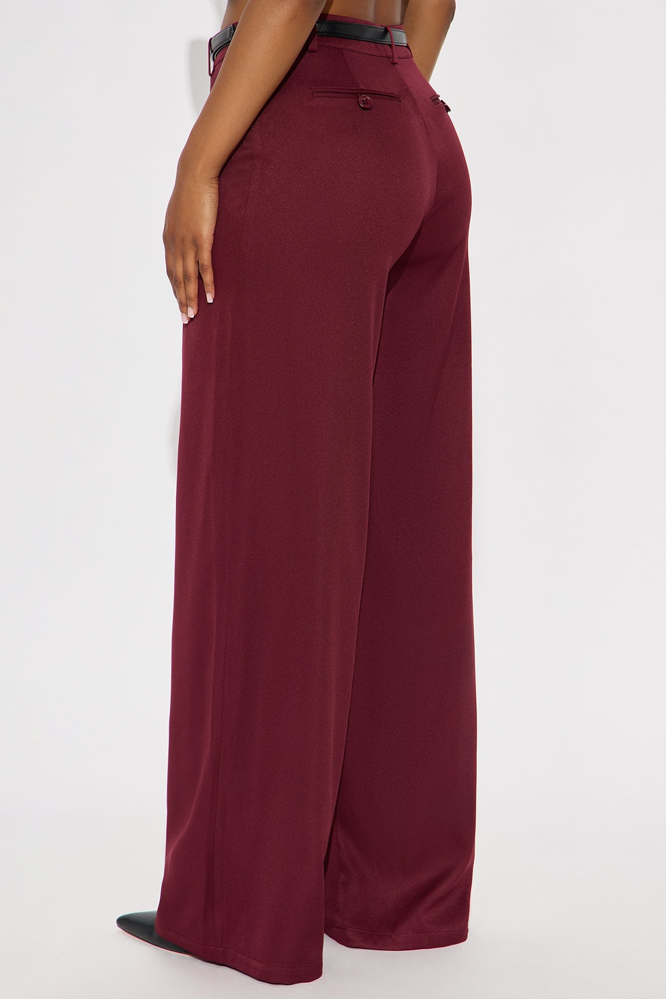 Sloane High Rise Belted Trouser Pant - Burgundy