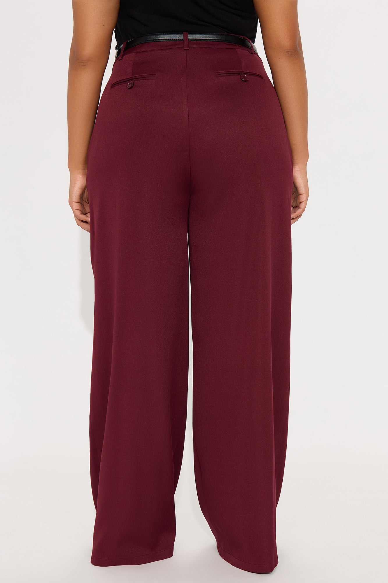 Sloane High Rise Belted Trouser Pant - Burgundy